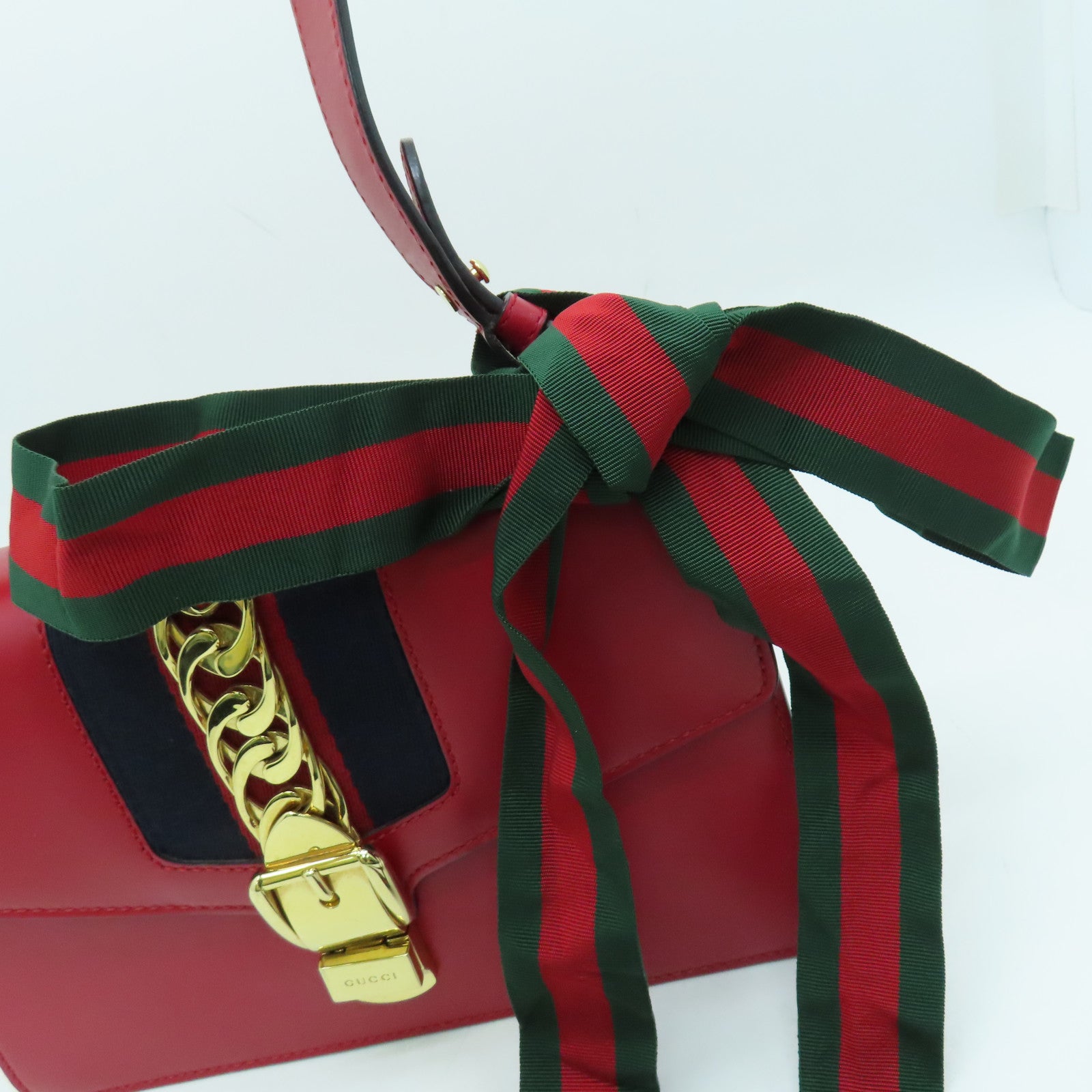 GUCCI 【激減優惠】牛皮皮革Sylvie金扣肩背袋紅色