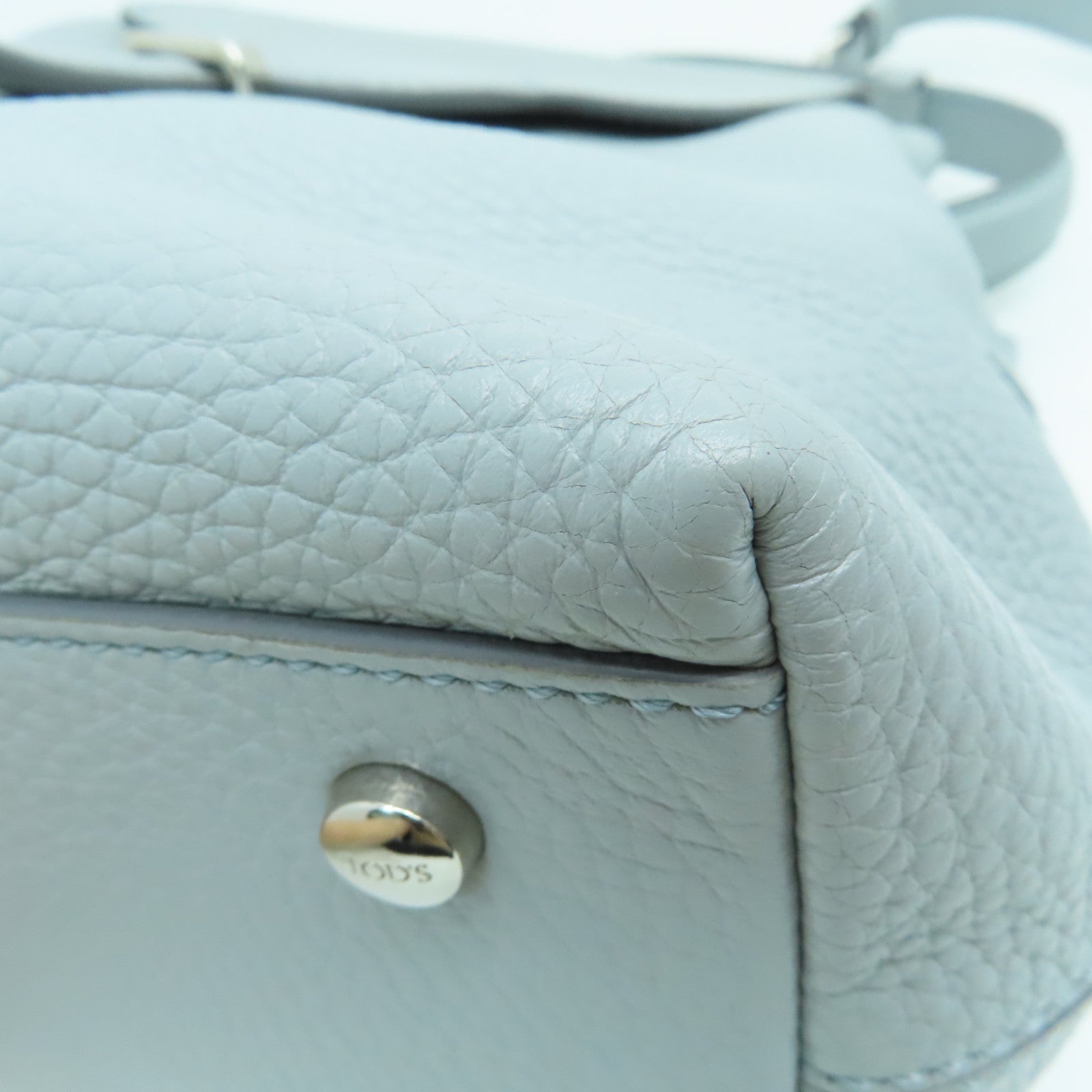 TOD’S 牛皮皮革2 Way Shoulder手挽肩背兩用袋銀扣淺灰色