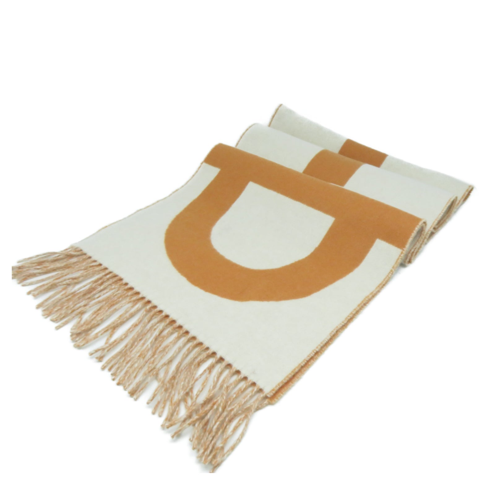 HERMES 羊絨Scarf頸巾奶油白色/橙色