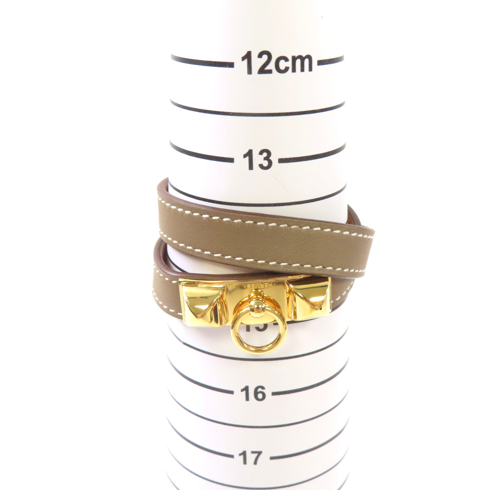 HERMES Swift皮革Rivale Double Tour XS Bracelet金扣手鏈啡色/金色