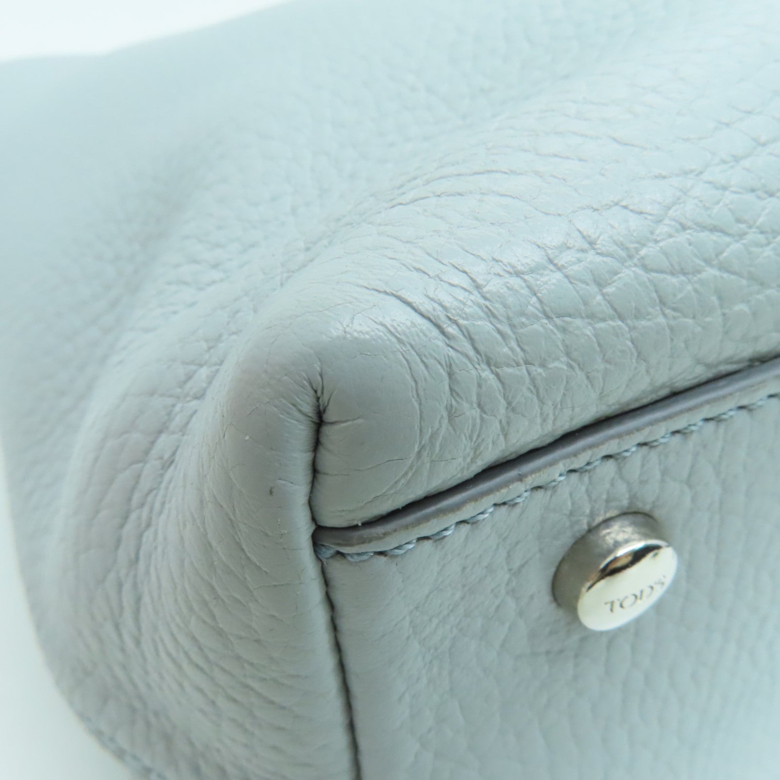 TOD’S 牛皮皮革2 Way Shoulder手挽肩背兩用袋銀扣淺灰色