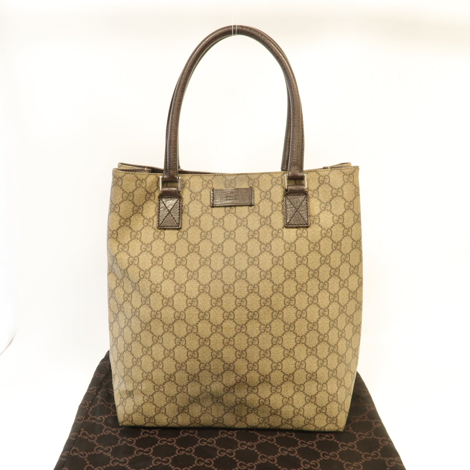 GUCCI 塗層帆布Tote Bag銀扣手挽袋棕色