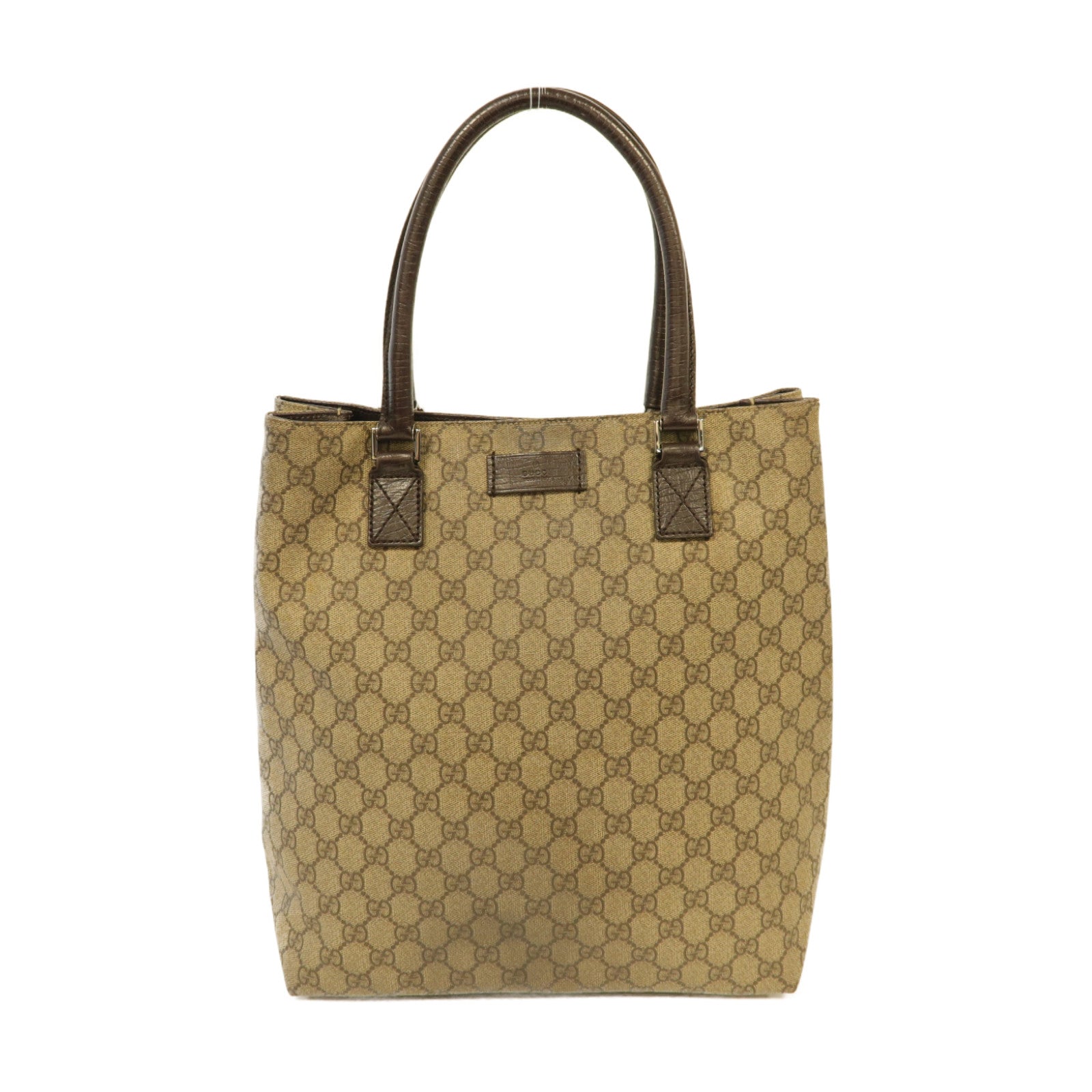 GUCCI 塗層帆布Tote Bag銀扣手挽袋棕色