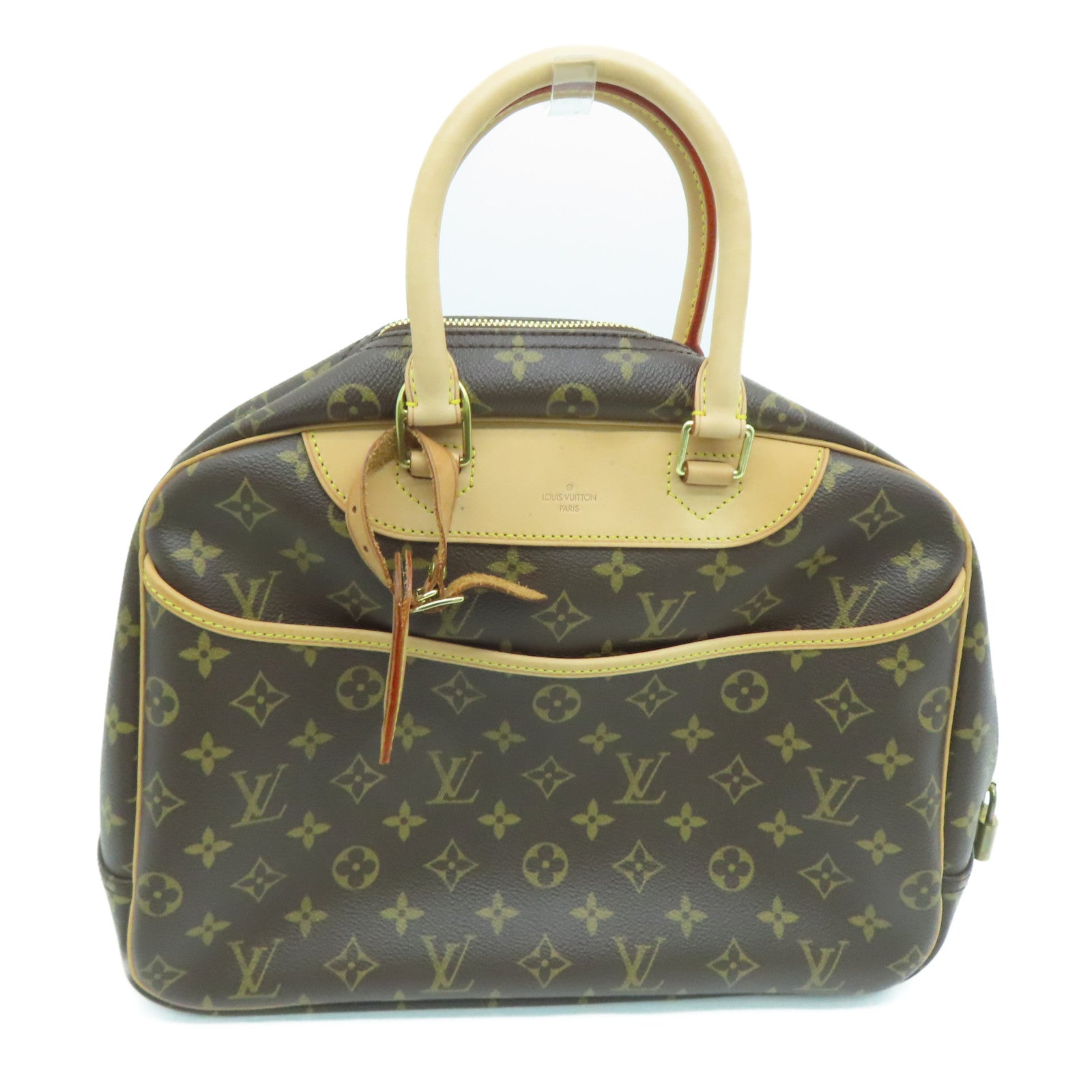 LOUIS VUITTON Monogram Deauville gold buckle handle bag brown