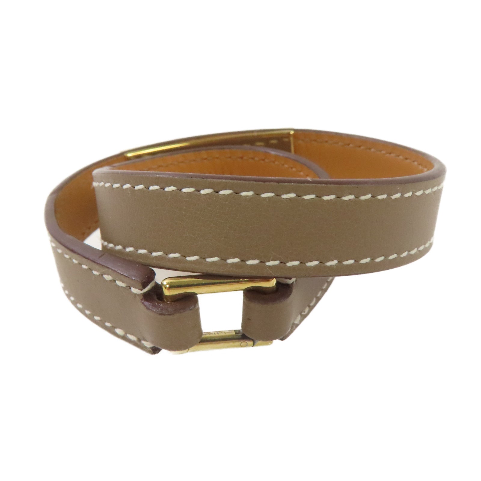 HERMES Swift皮革Rivale Double Tour XS Bracelet金扣手鏈啡色/金色