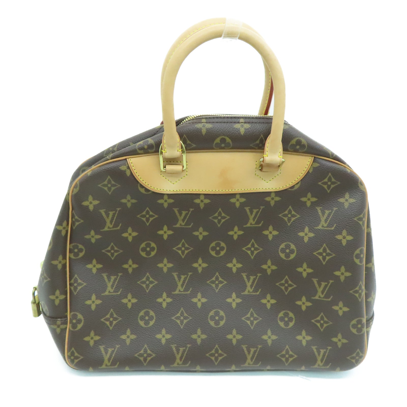 LOUIS VUITTON Monogram Deauville gold buckle handle bag brown