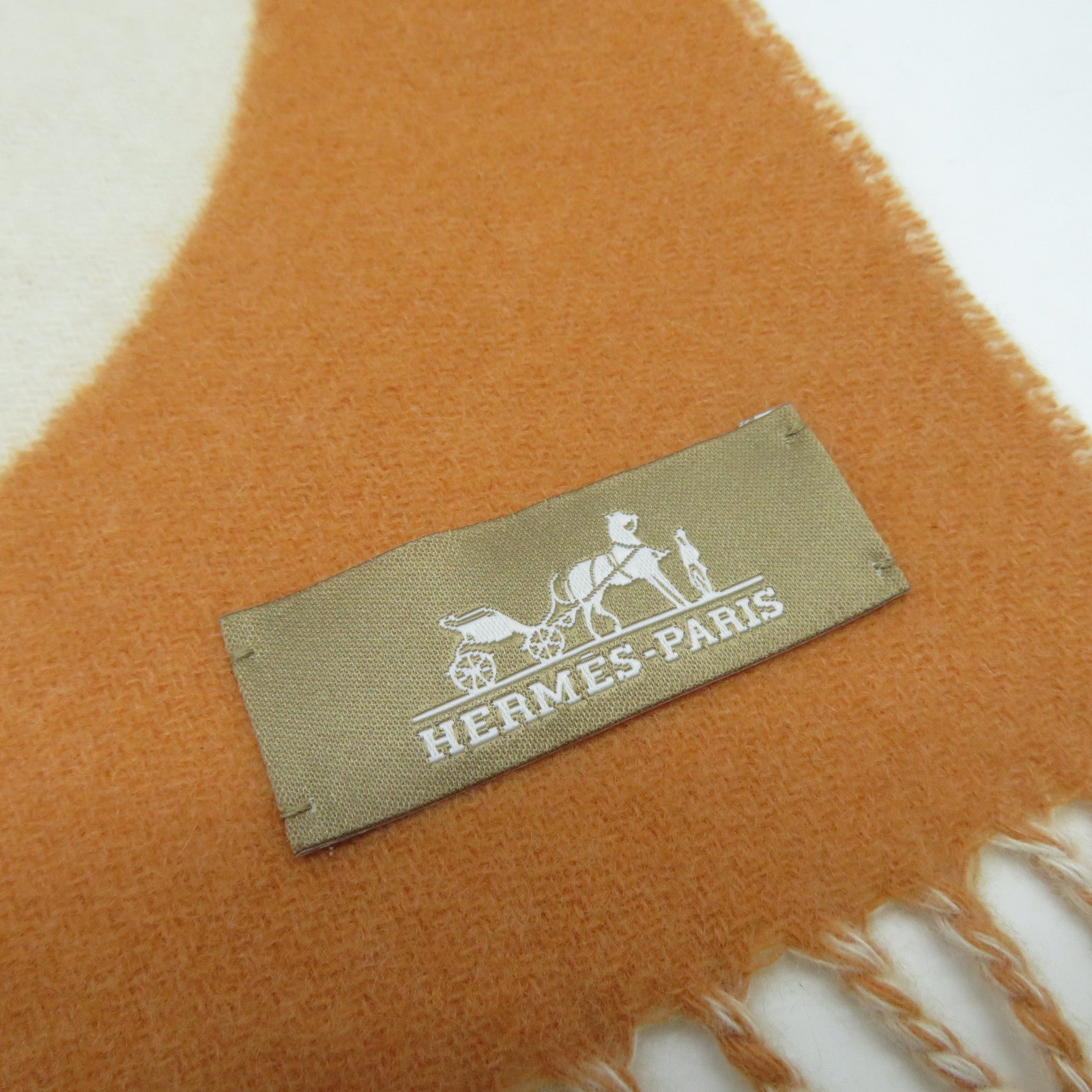 HERMES 羊絨Scarf頸巾奶油白色/橙色