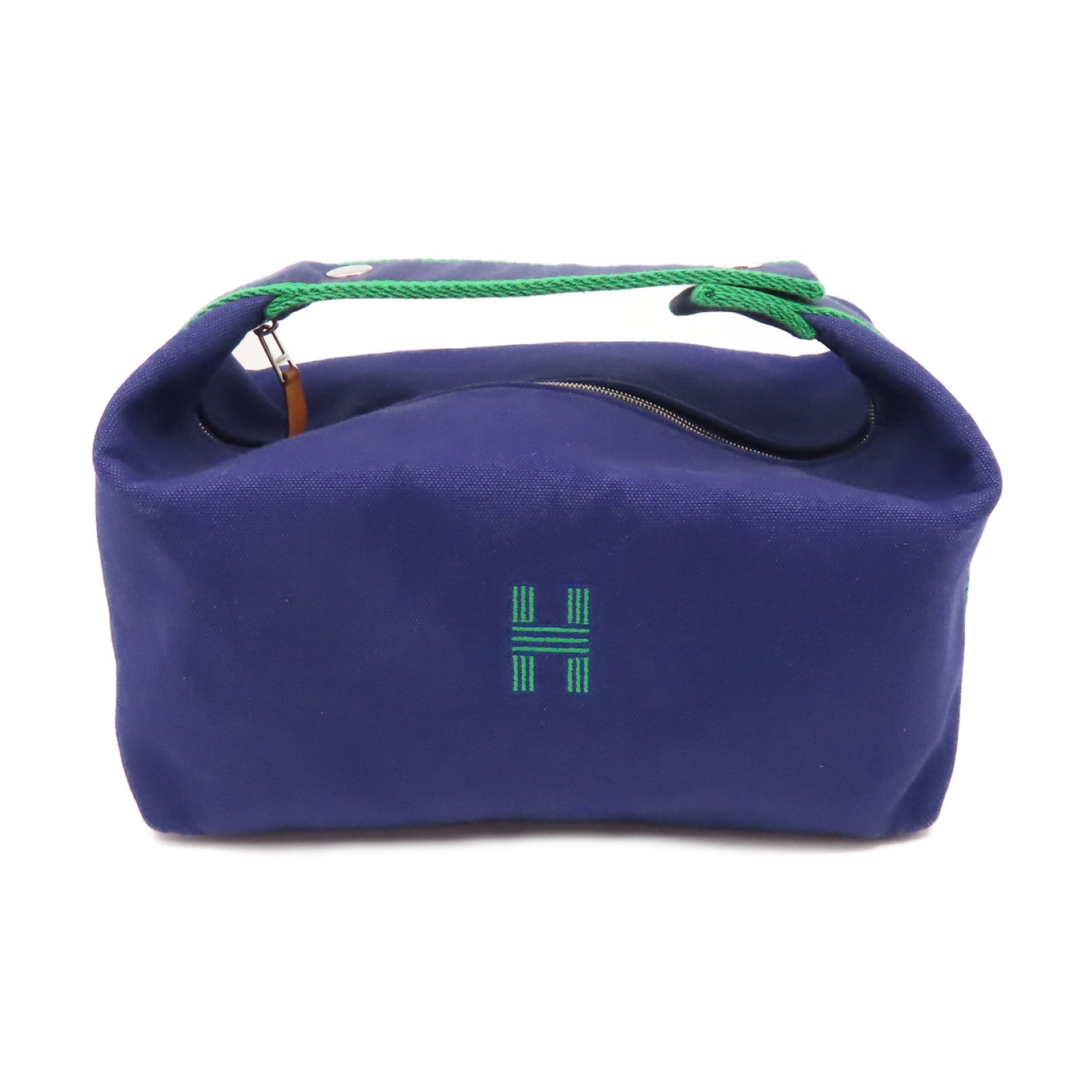 HERMES 帆布Bride A Brac GM Hand Bag銀扣手挽袋寶藍色