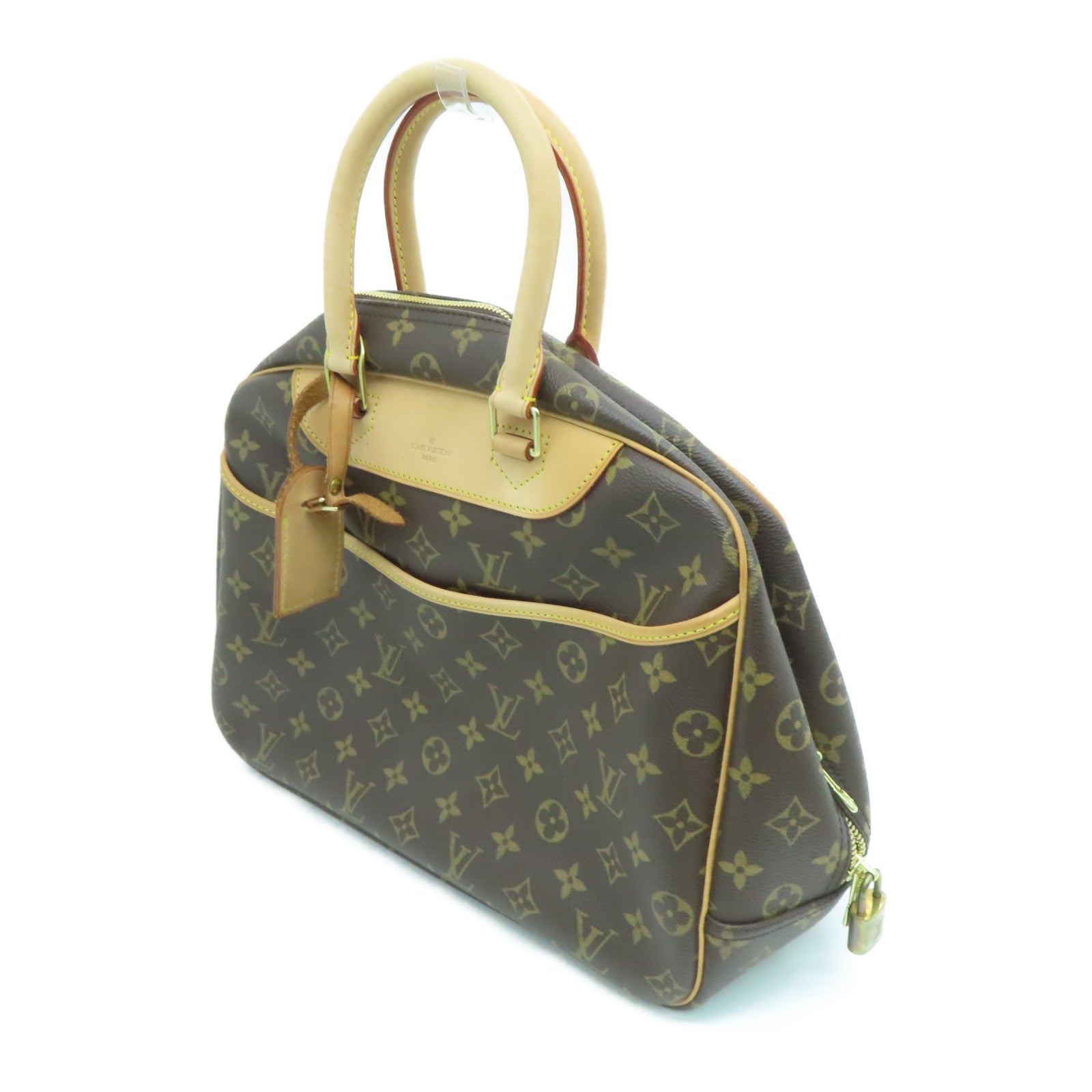 LOUIS VUITTON Monogram Deauville gold buckle handle bag brown