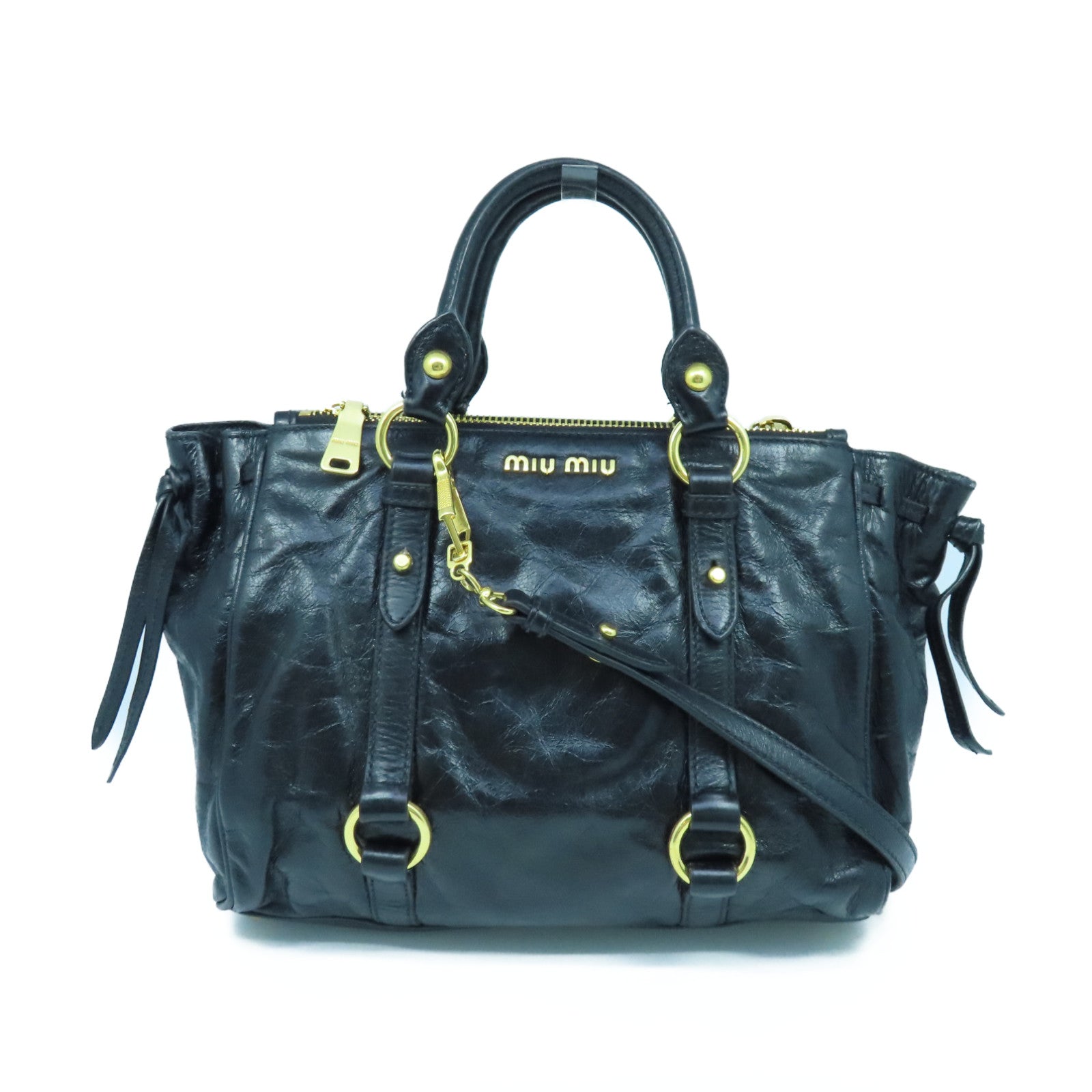 Miu Miu 牛皮皮革2way Shoulder Bag金扣手挽肩背两用袋黑色