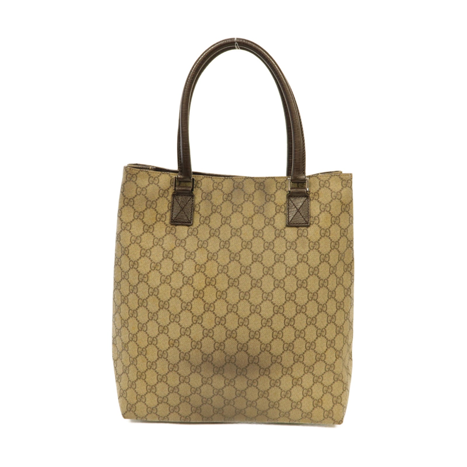 GUCCI 塗層帆布Tote Bag銀扣手挽袋棕色