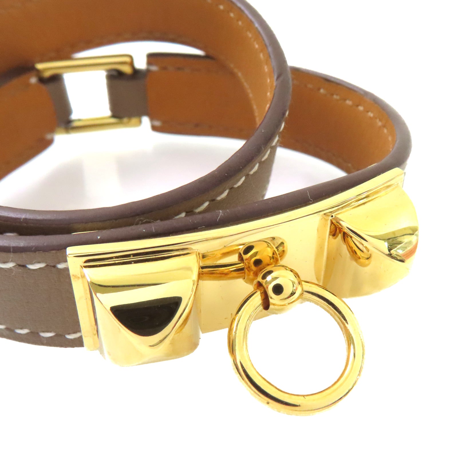 HERMES Swift皮革Rivale Double Tour XS Bracelet金扣手鏈啡色/金色