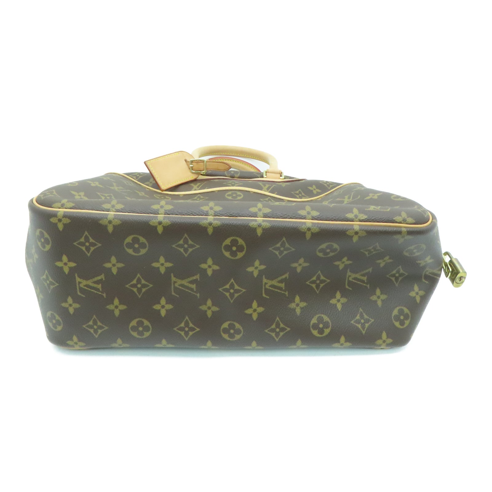 LOUIS VUITTON Monogram Deauville gold buckle handle bag brown