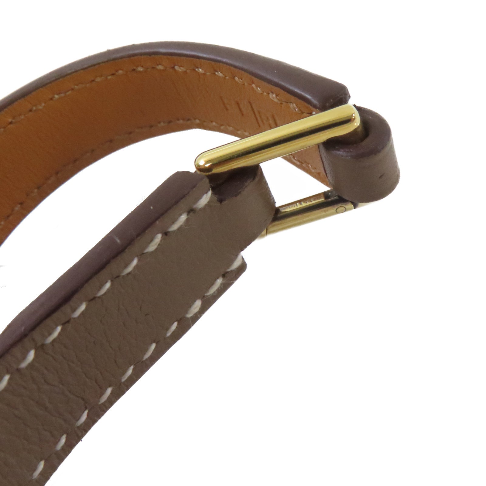 HERMES Swift皮革Rivale Double Tour XS Bracelet金扣手鏈啡色/金色