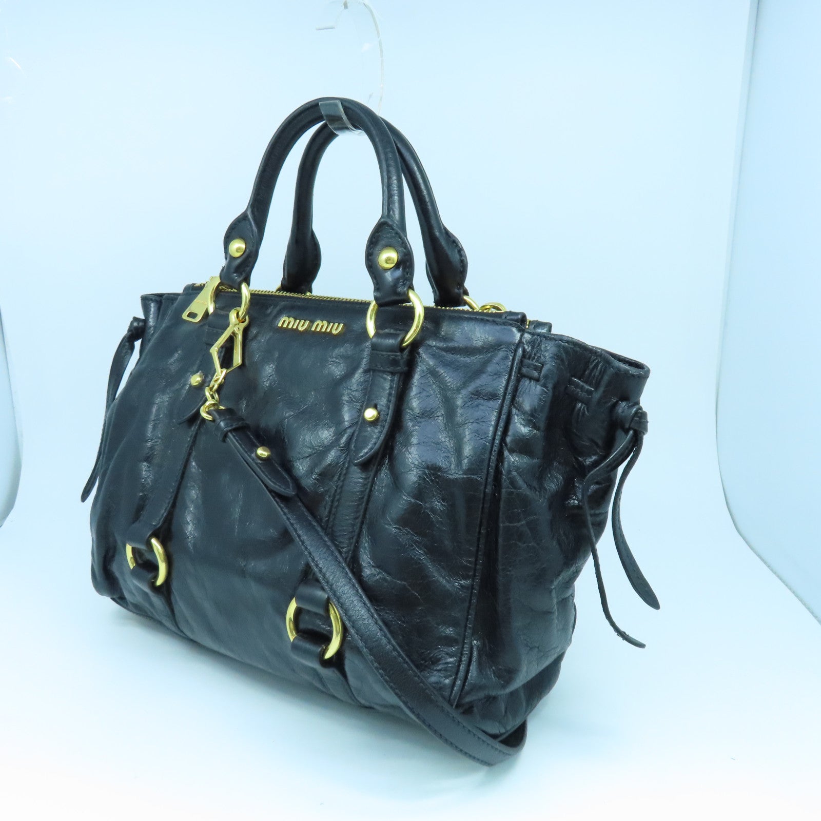 Miu Miu 牛皮皮革2way Shoulder Bag金扣手挽肩背两用袋黑色