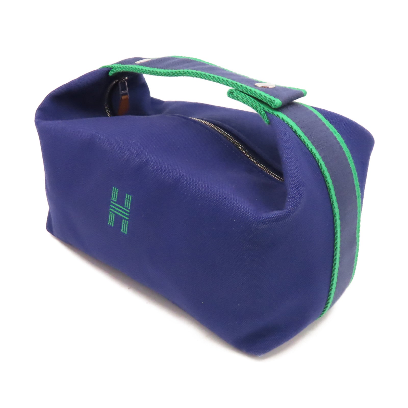 HERMES 帆布Bride A Brac GM Hand Bag銀扣手挽袋寶藍色