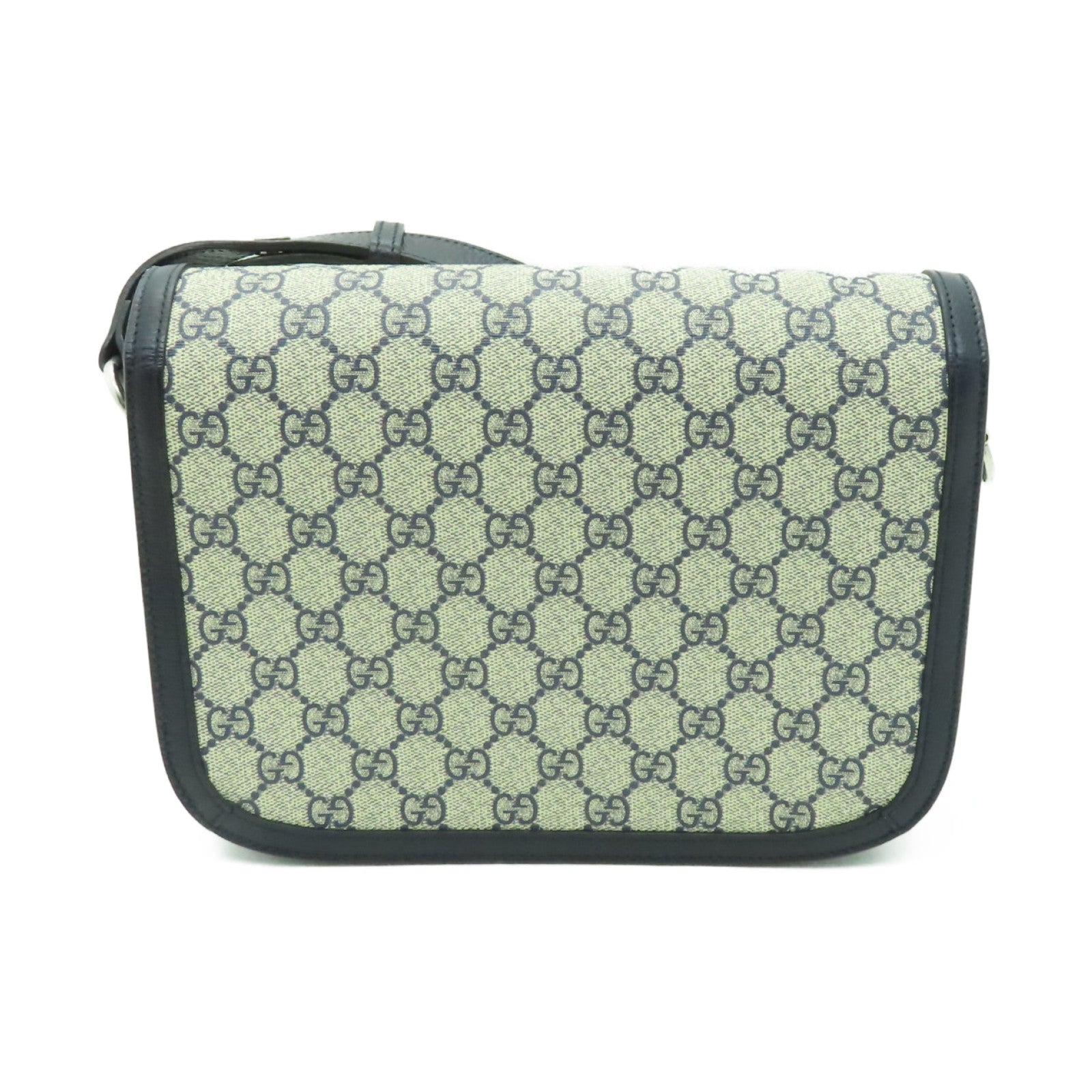GUCCI 塗層帆布GG Supreme 1955銀扣肩背袋米色/藍色