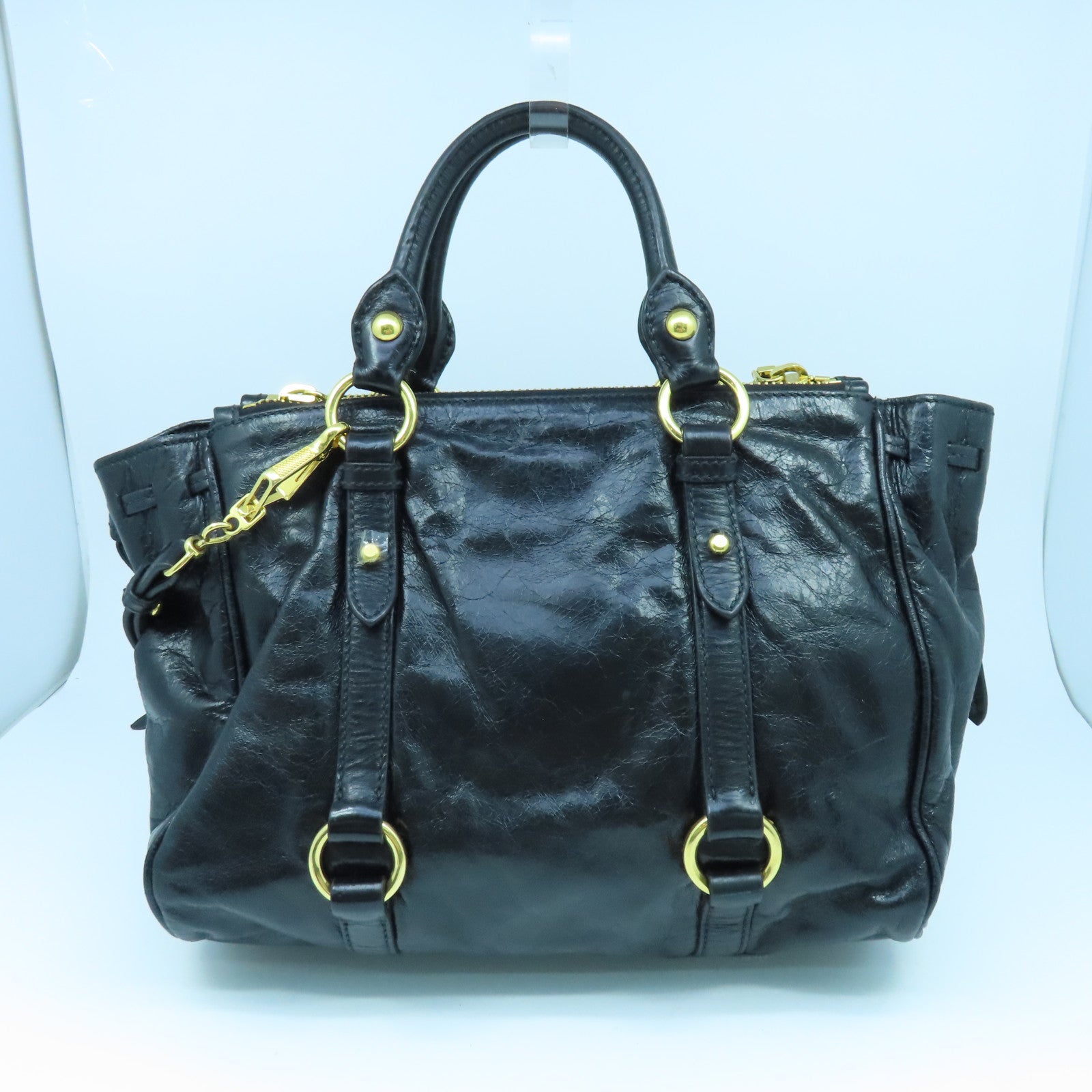 Miu Miu 牛皮皮革2way Shoulder Bag金扣手挽肩背两用袋黑色