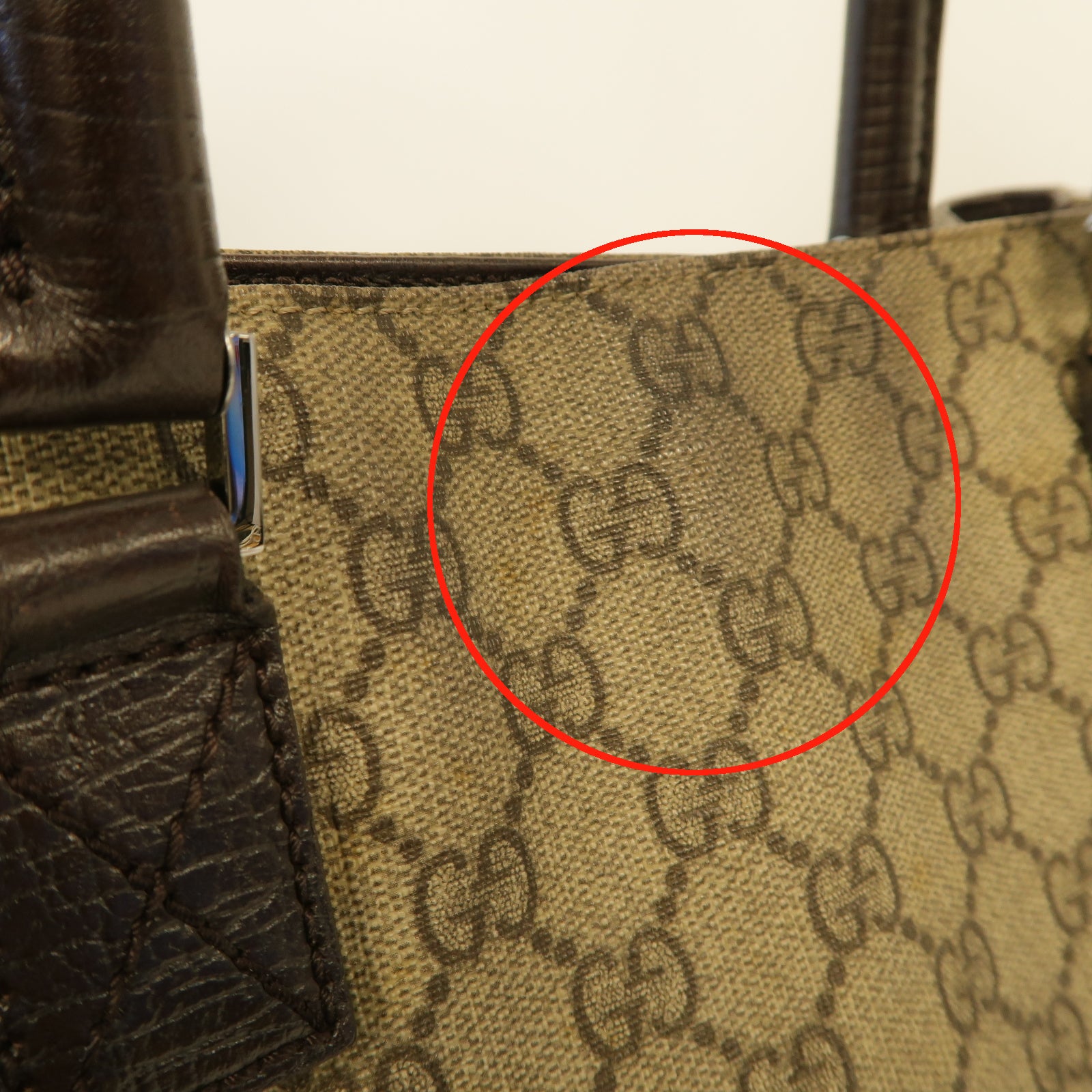 GUCCI 塗層帆布Tote Bag銀扣手挽袋棕色