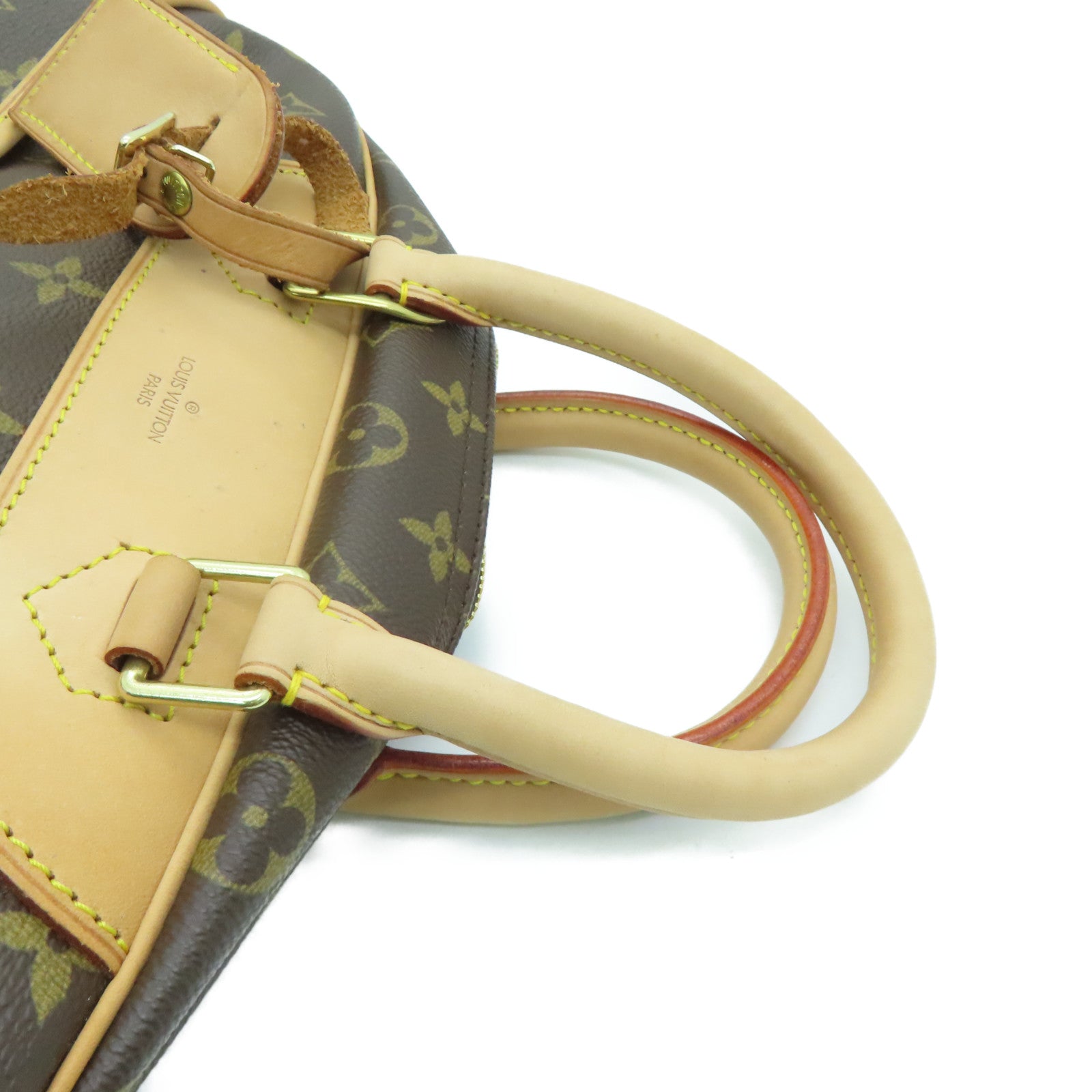 LOUIS VUITTON Monogram Deauville gold buckle handle bag brown