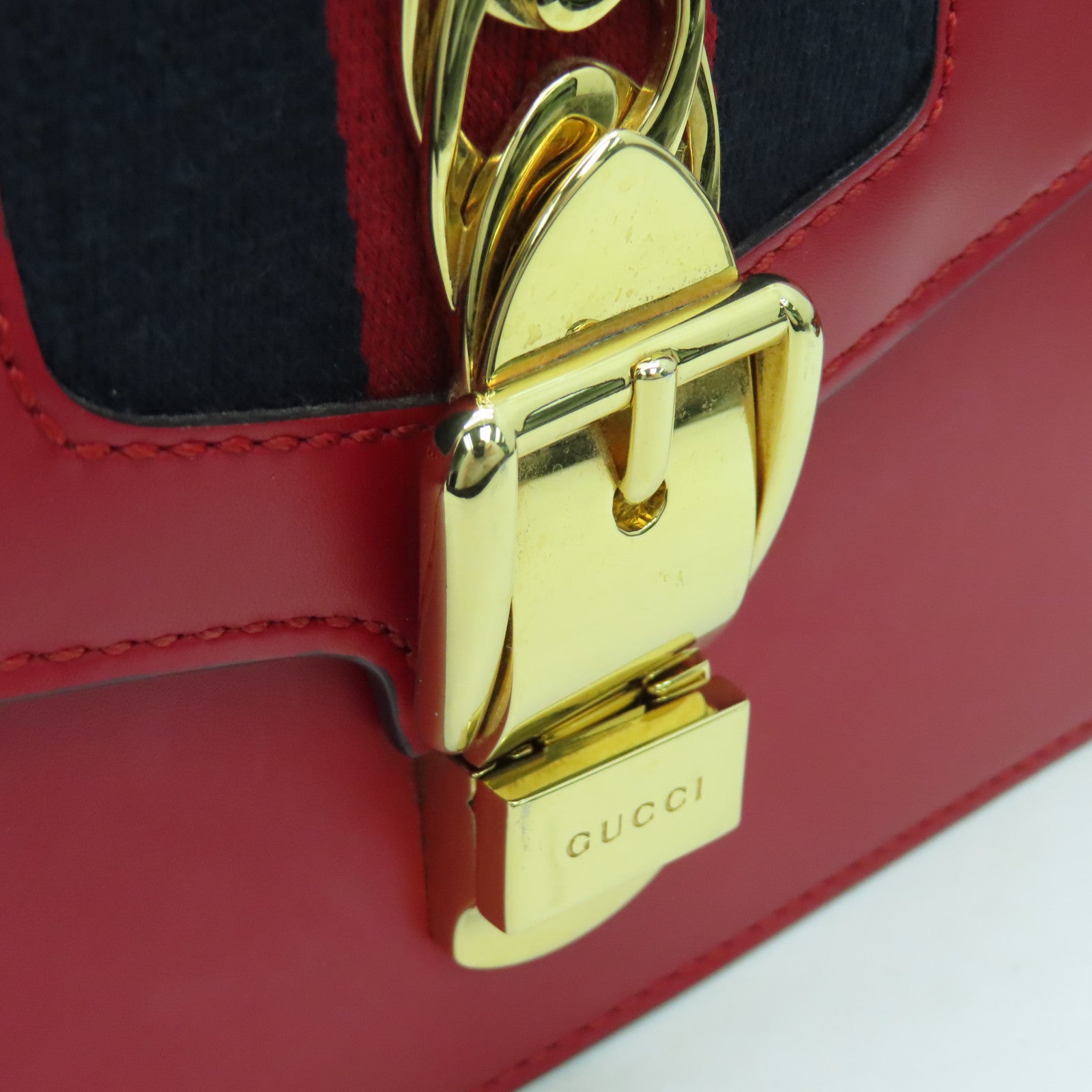 GUCCI 【激減優惠】牛皮皮革Sylvie金扣肩背袋紅色