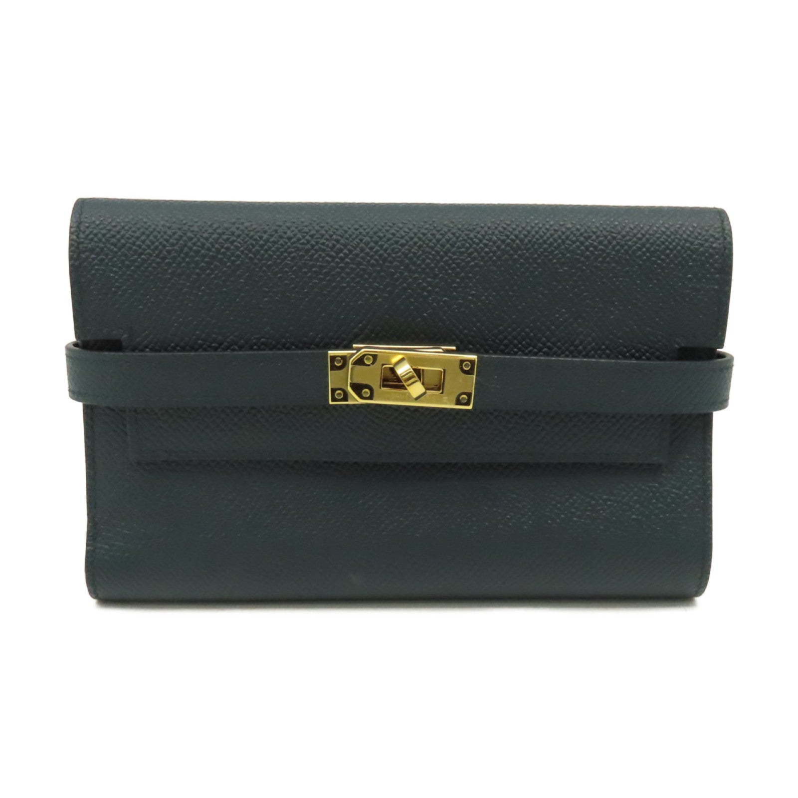 HERMES Epsom皮革Kelly Wallet金扣長錢包Vert Cypres/松柏綠色