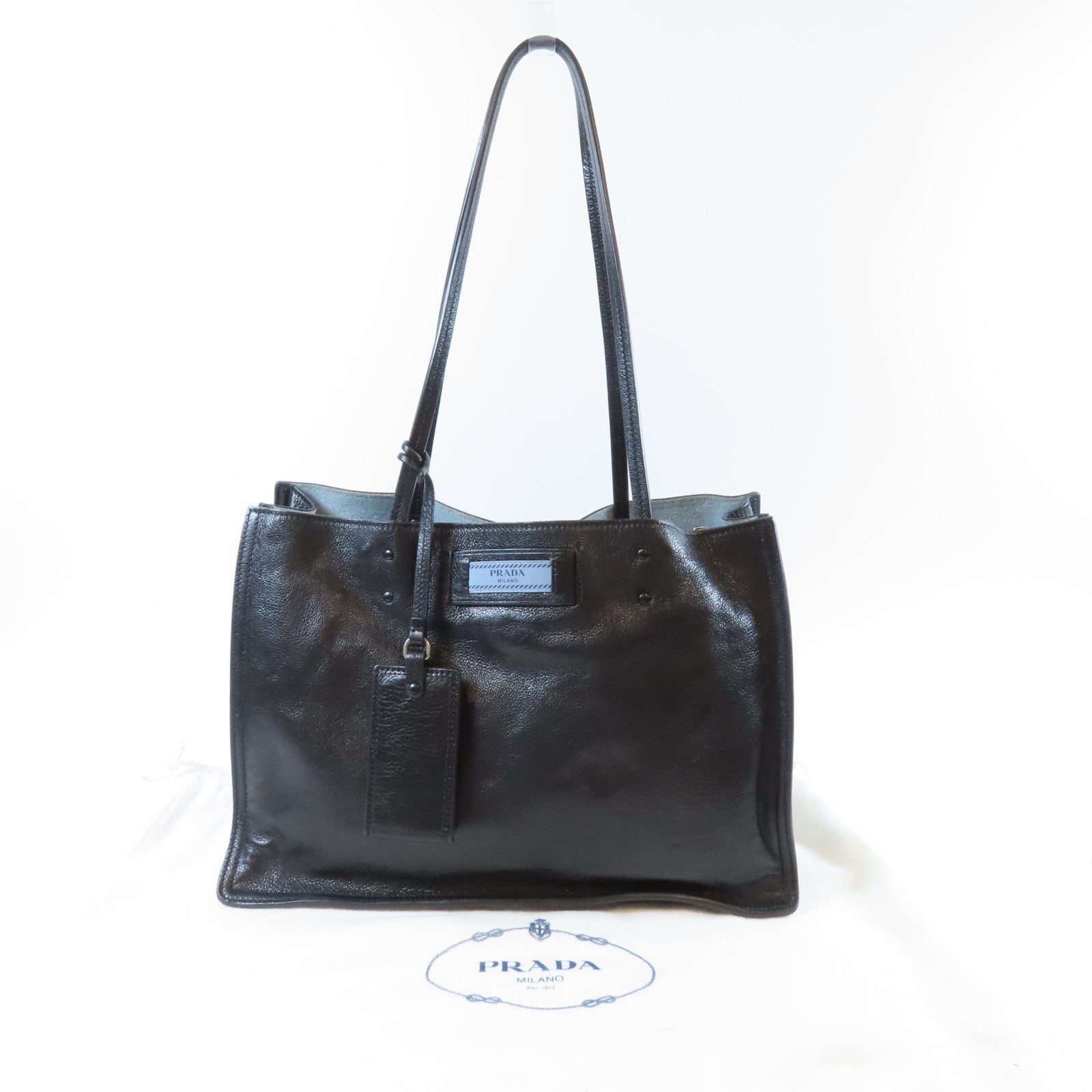 PRADA 牛皮皮革Grace銀扣肩背袋黑色