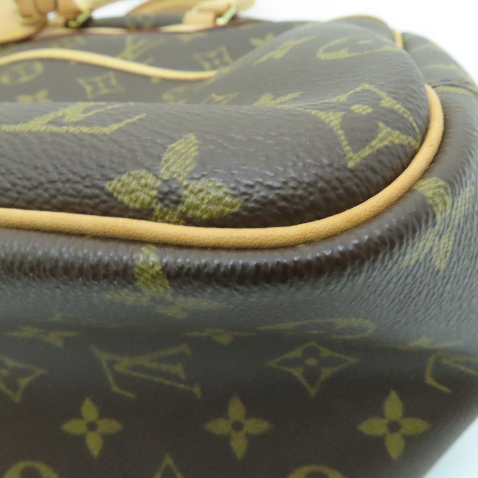 LOUIS VUITTON Monogram Deauville gold buckle handle bag brown