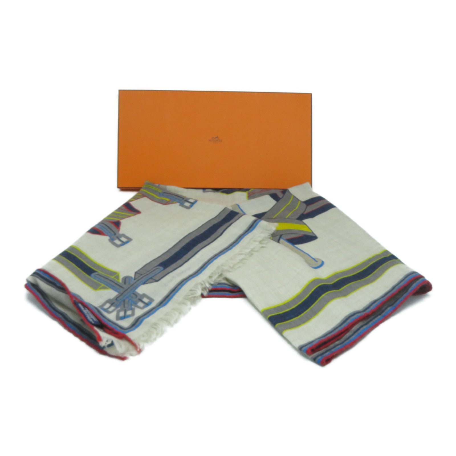 HERMES 絲質/羊絨Scarf圍巾米色/彩色