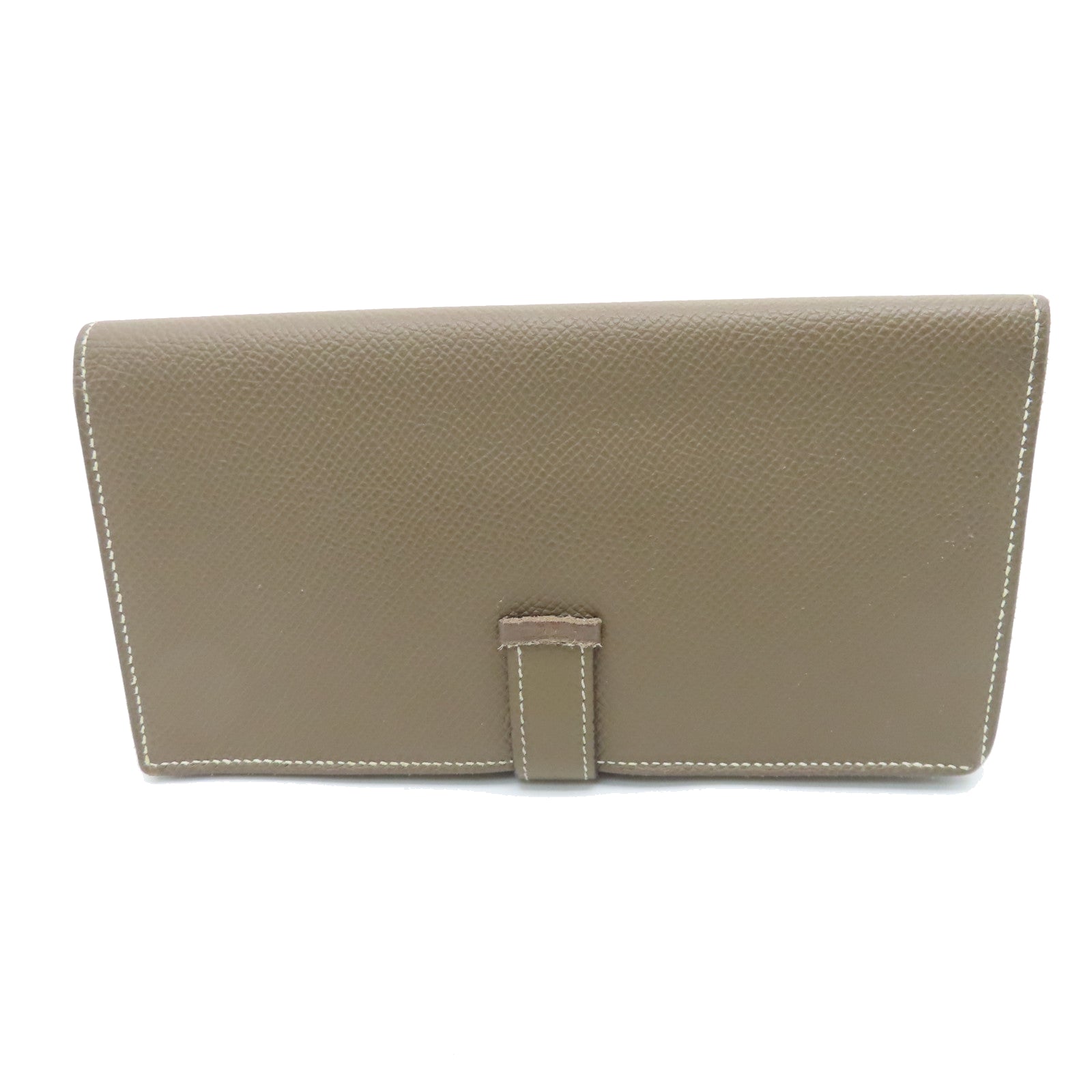 HERMES Veau Epsom Leather Bearn Bi-fold Silver Buckle Long Wallet Etoupe Gray