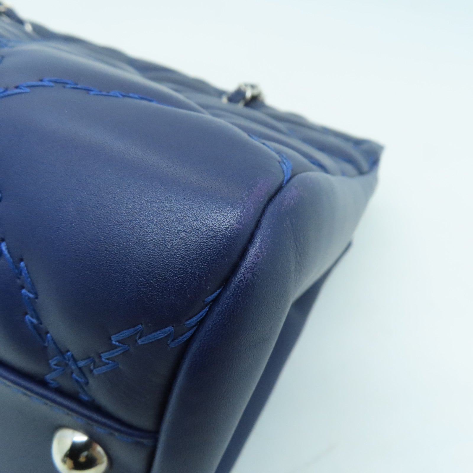 CHANEL 菱格牛皮皮革Chain Shoulder Bag银扣链带肩背袋蓝色
