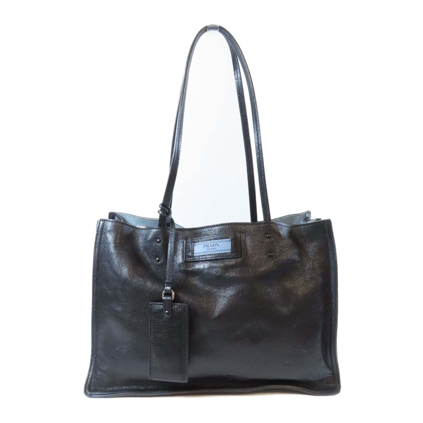 PRADA 牛皮皮革Grace銀扣肩背袋黑色