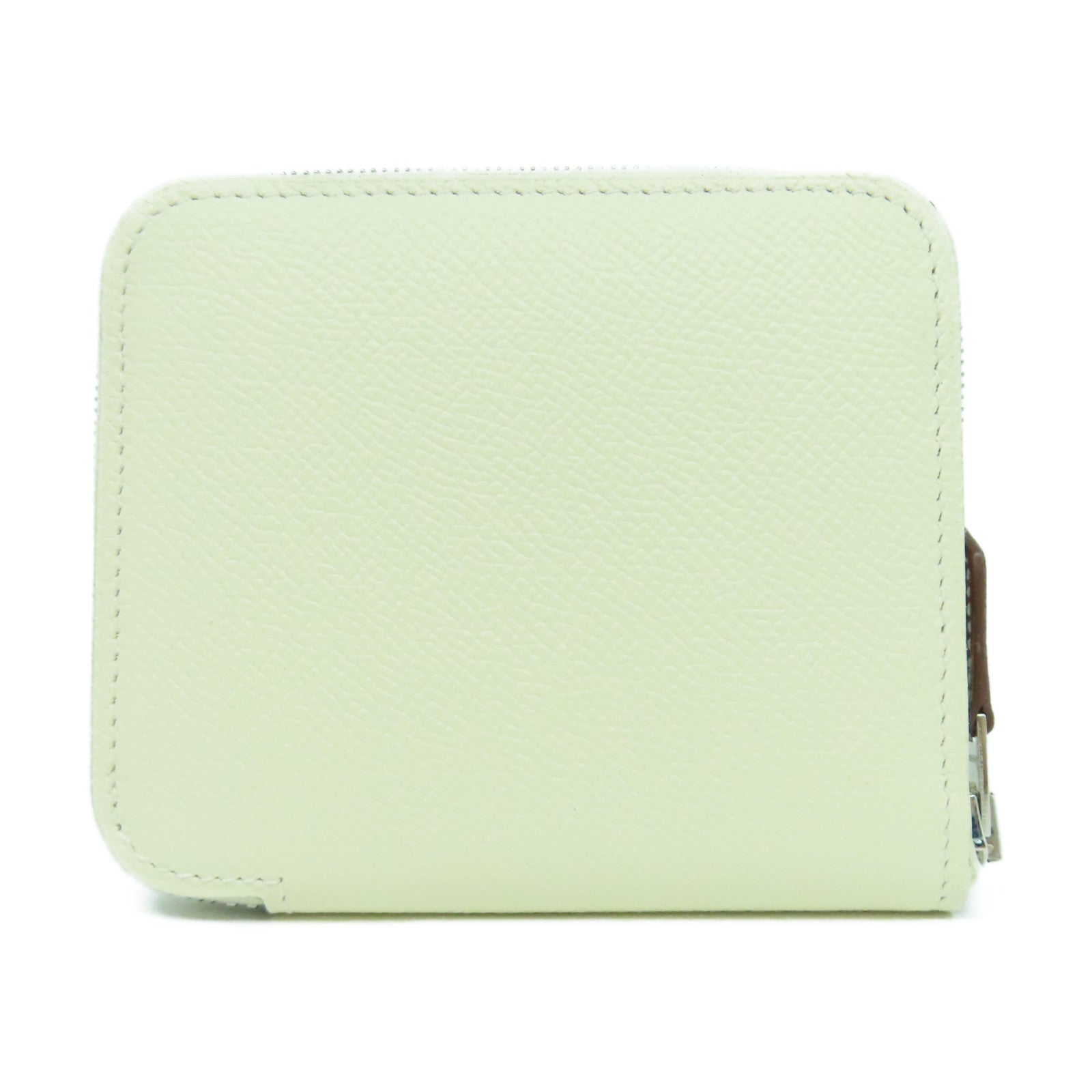 HERMES Epsom皮革Silk In Compact銀扣錢包白色