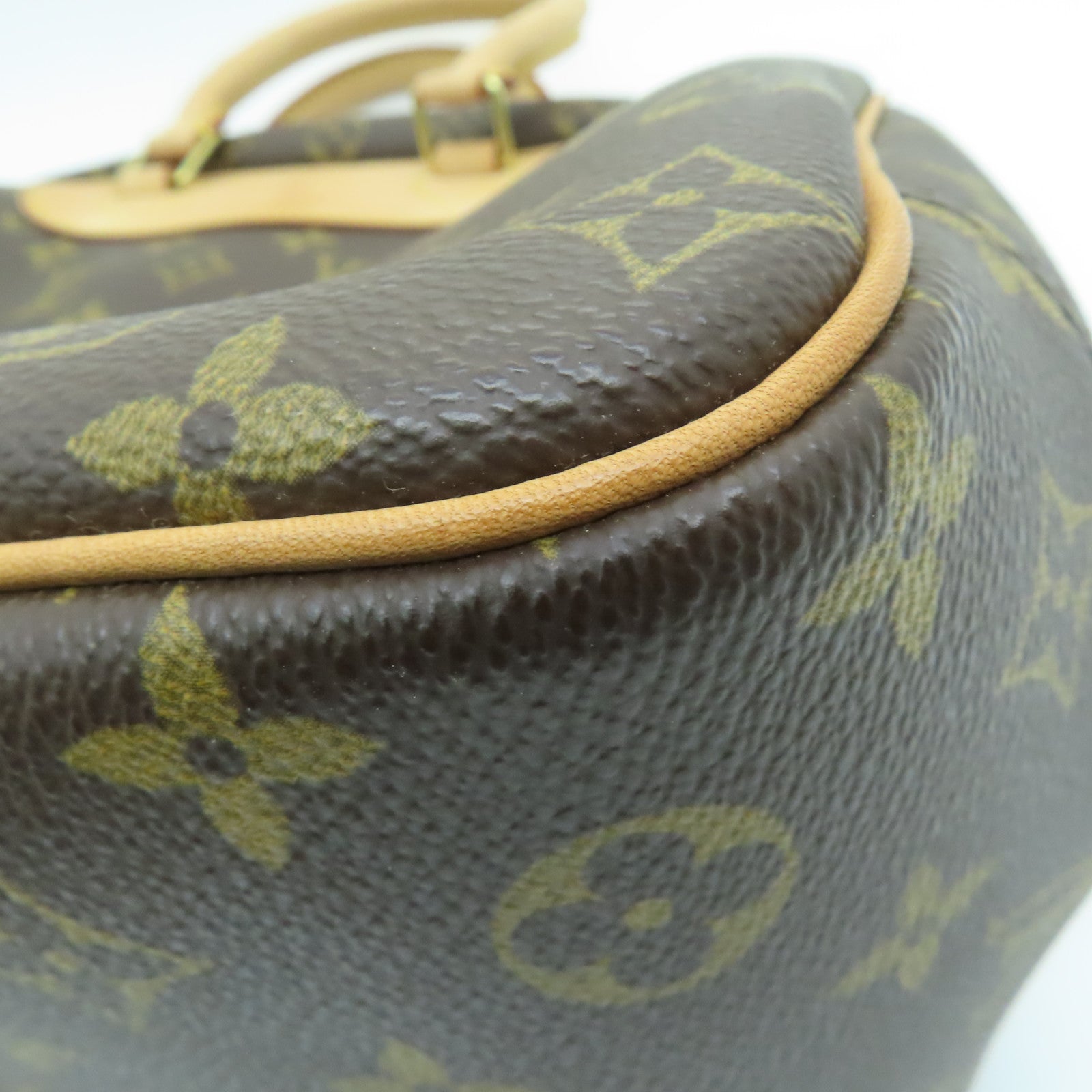 LOUIS VUITTON Monogram Deauville gold buckle handle bag brown