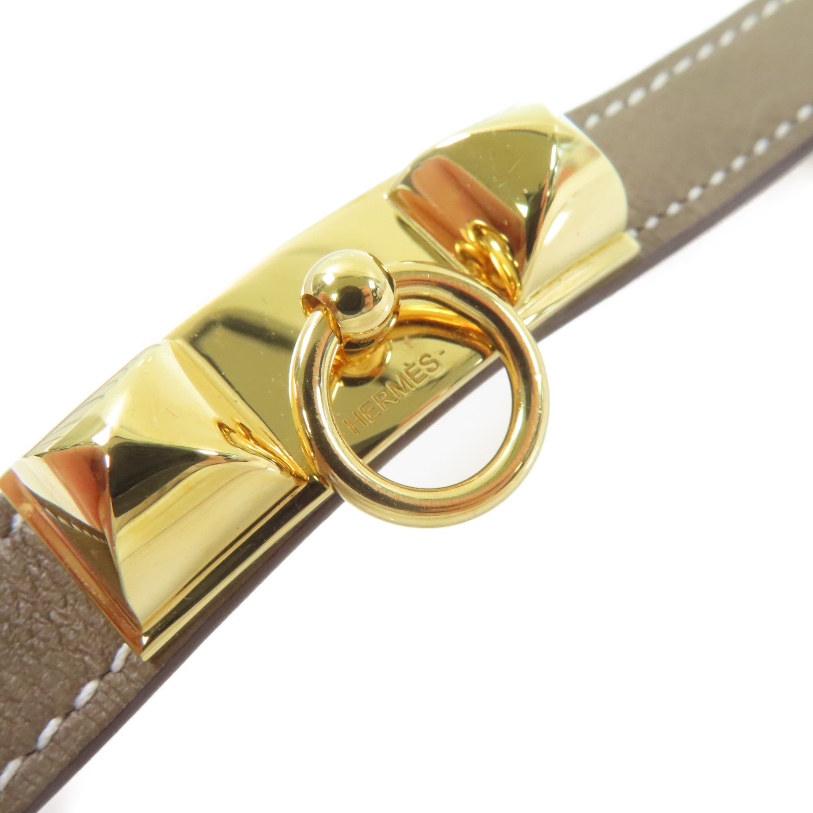 HERMES Swift皮革Rivale Double Tour XS Bracelet金扣手鏈啡色/金色