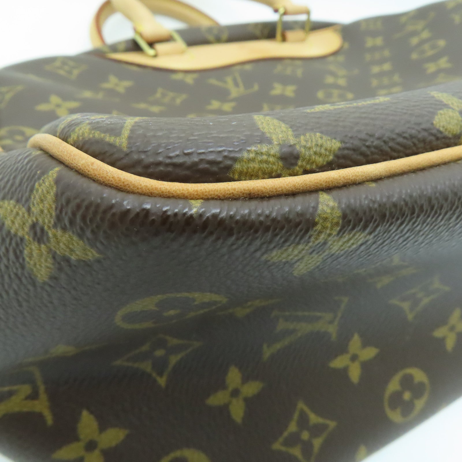 LOUIS VUITTON Monogram Deauville gold buckle handle bag brown
