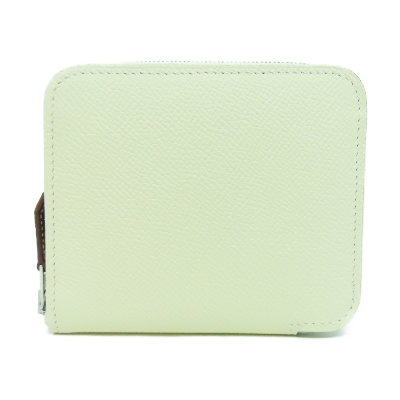 HERMES Epsom皮革Silk In Compact銀扣錢包白色