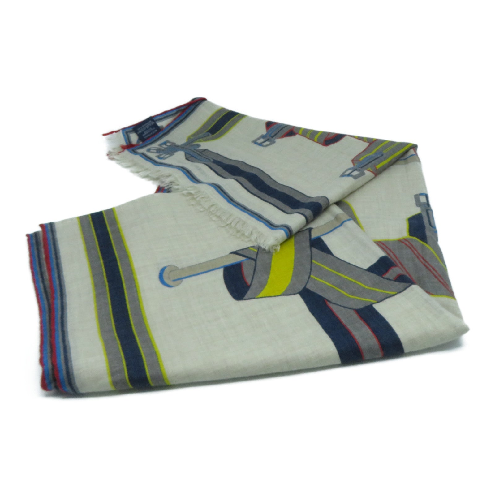 HERMES 絲質/羊絨Scarf圍巾米色/彩色
