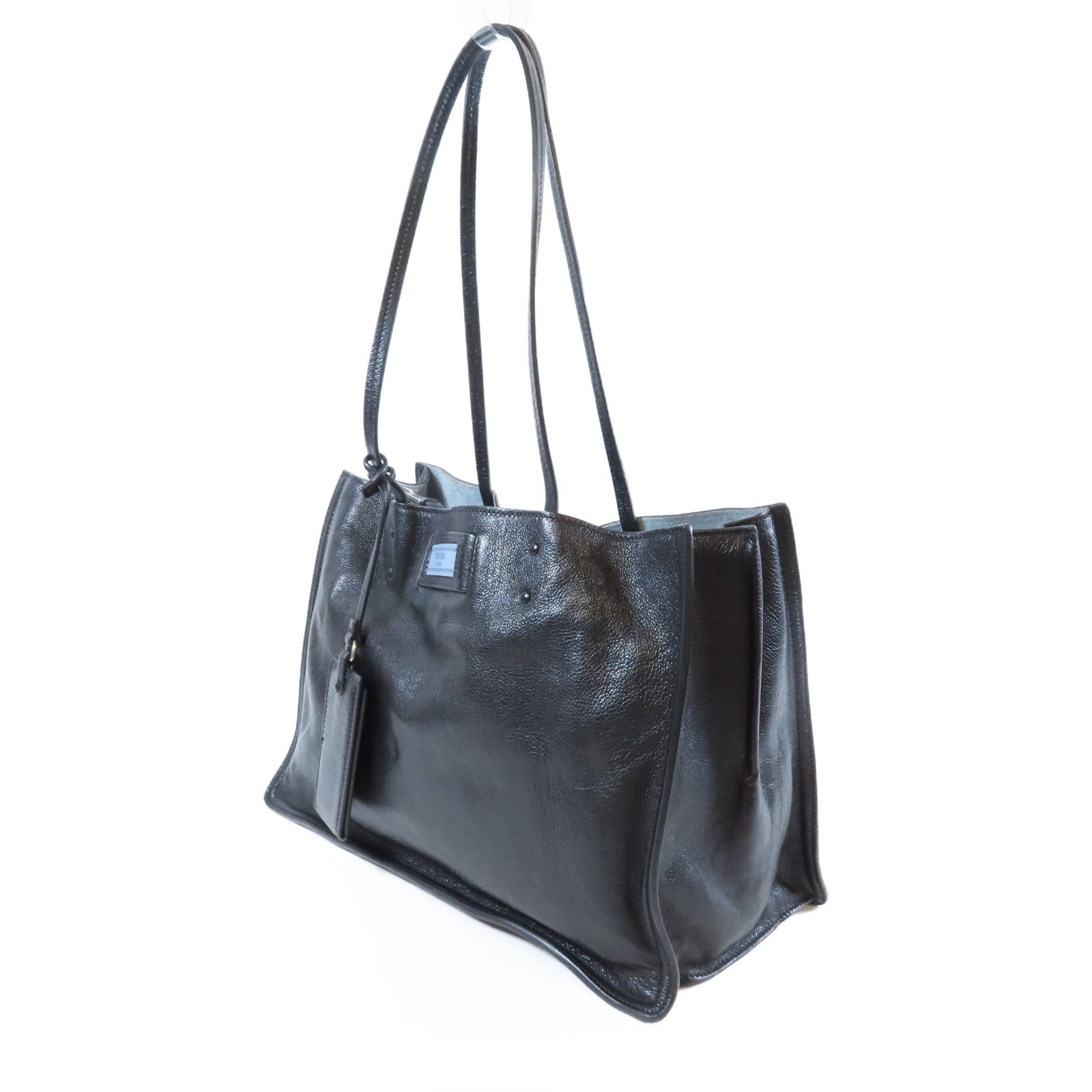 PRADA 牛皮皮革Grace銀扣肩背袋黑色