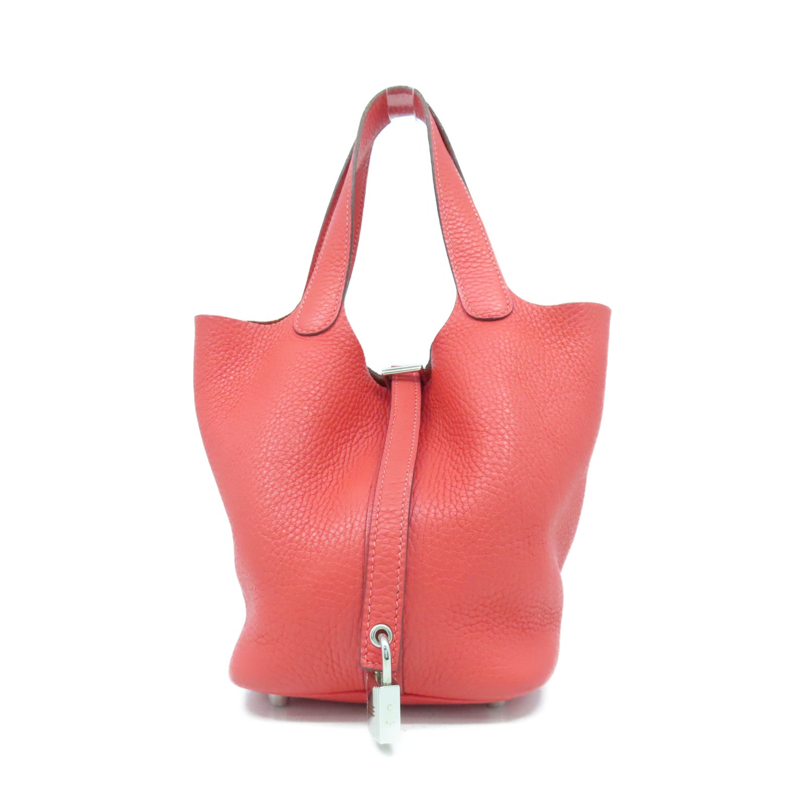 HERMES Clemence皮革Picotin PM銀扣手挽袋Rose Jaipur紅色