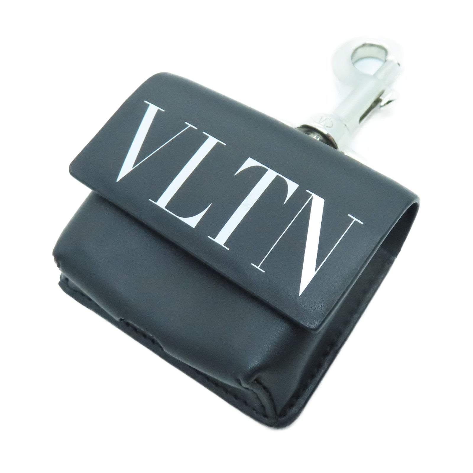 Valentino 牛皮皮革Air Pod Case銀扣耳機盒黑色