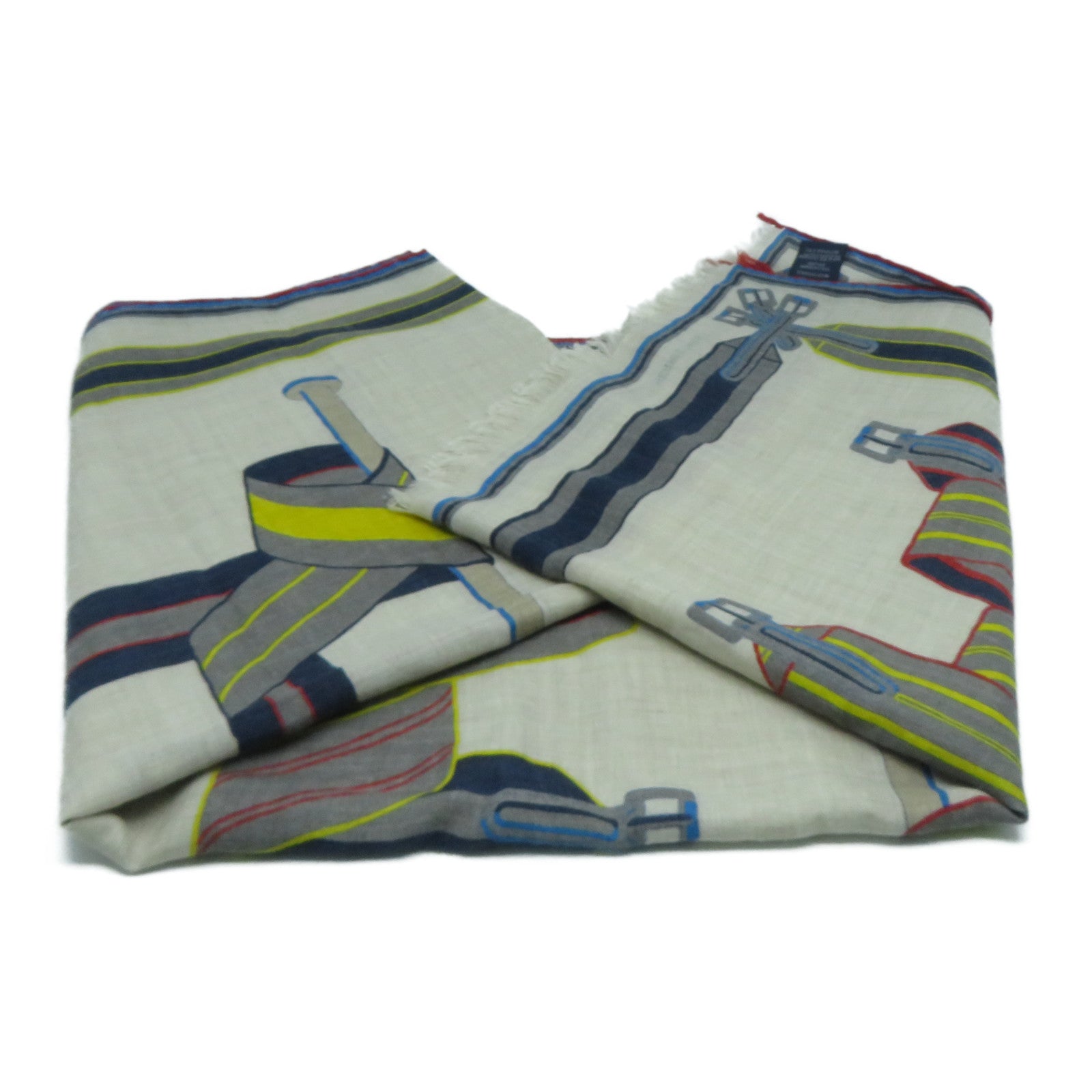 HERMES 絲質/羊絨Scarf圍巾米色/彩色