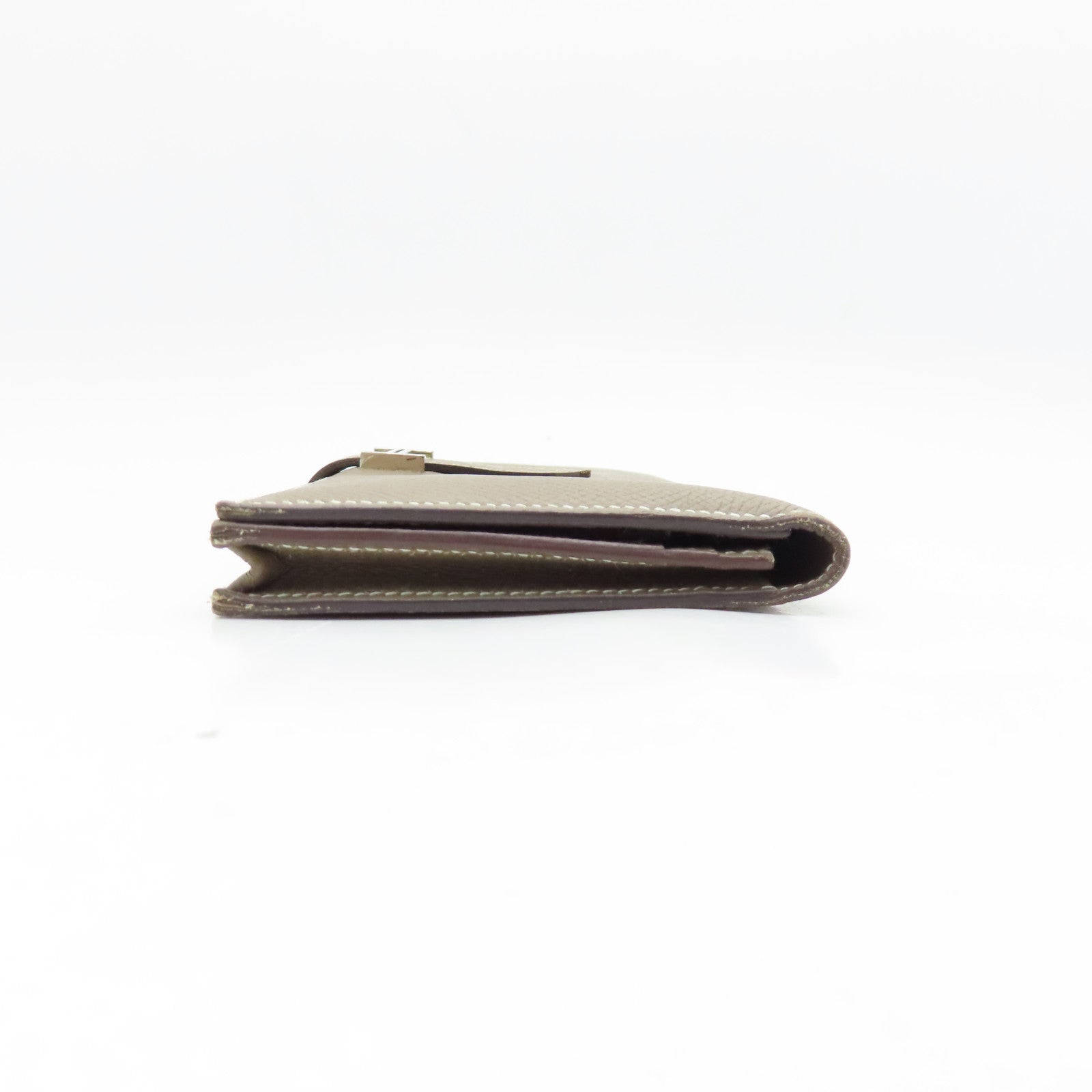 HERMES Veau Epsom Leather Bearn Bi-fold Silver Buckle Long Wallet Etoupe Gray