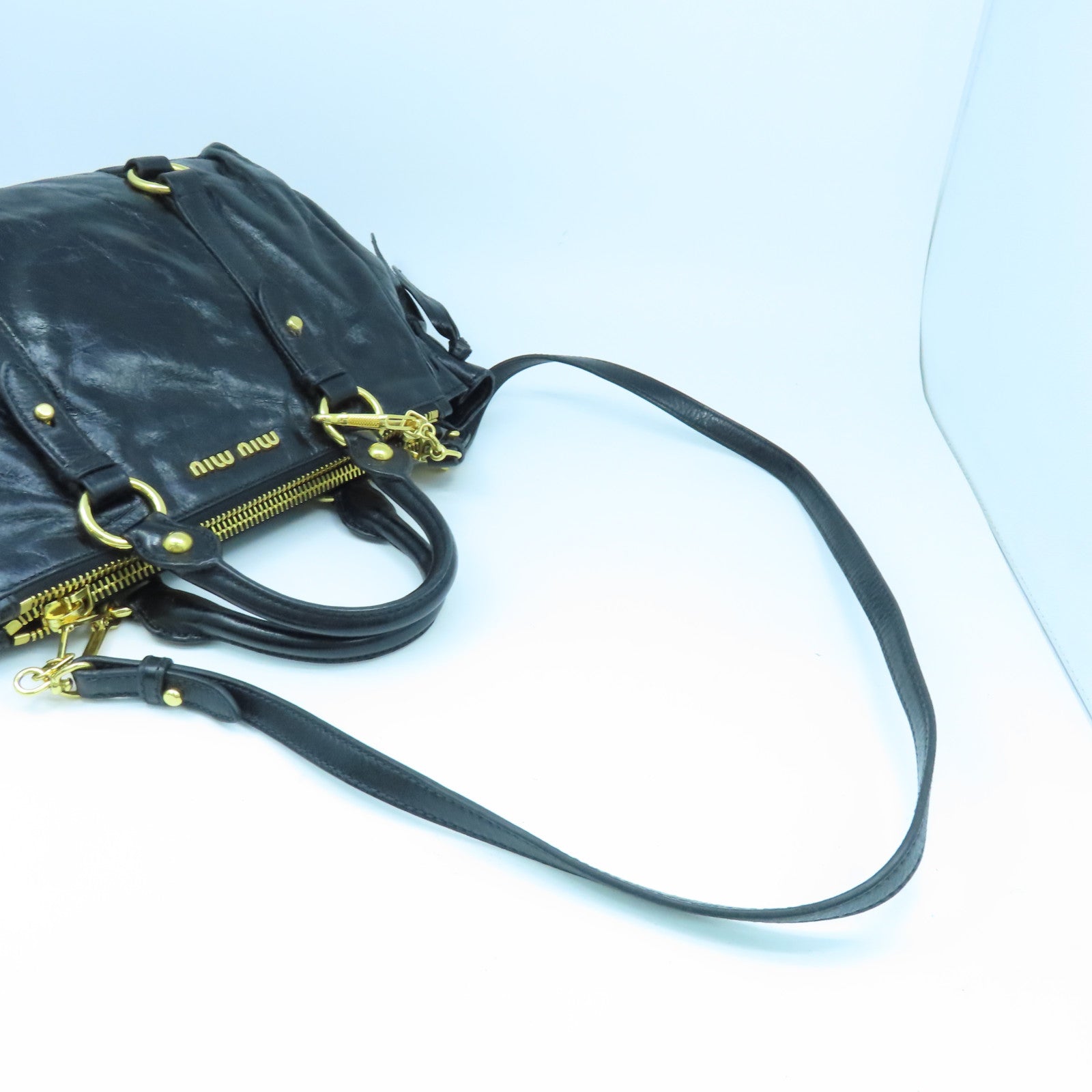 Miu Miu 牛皮皮革2way Shoulder Bag金扣手挽肩背两用袋黑色