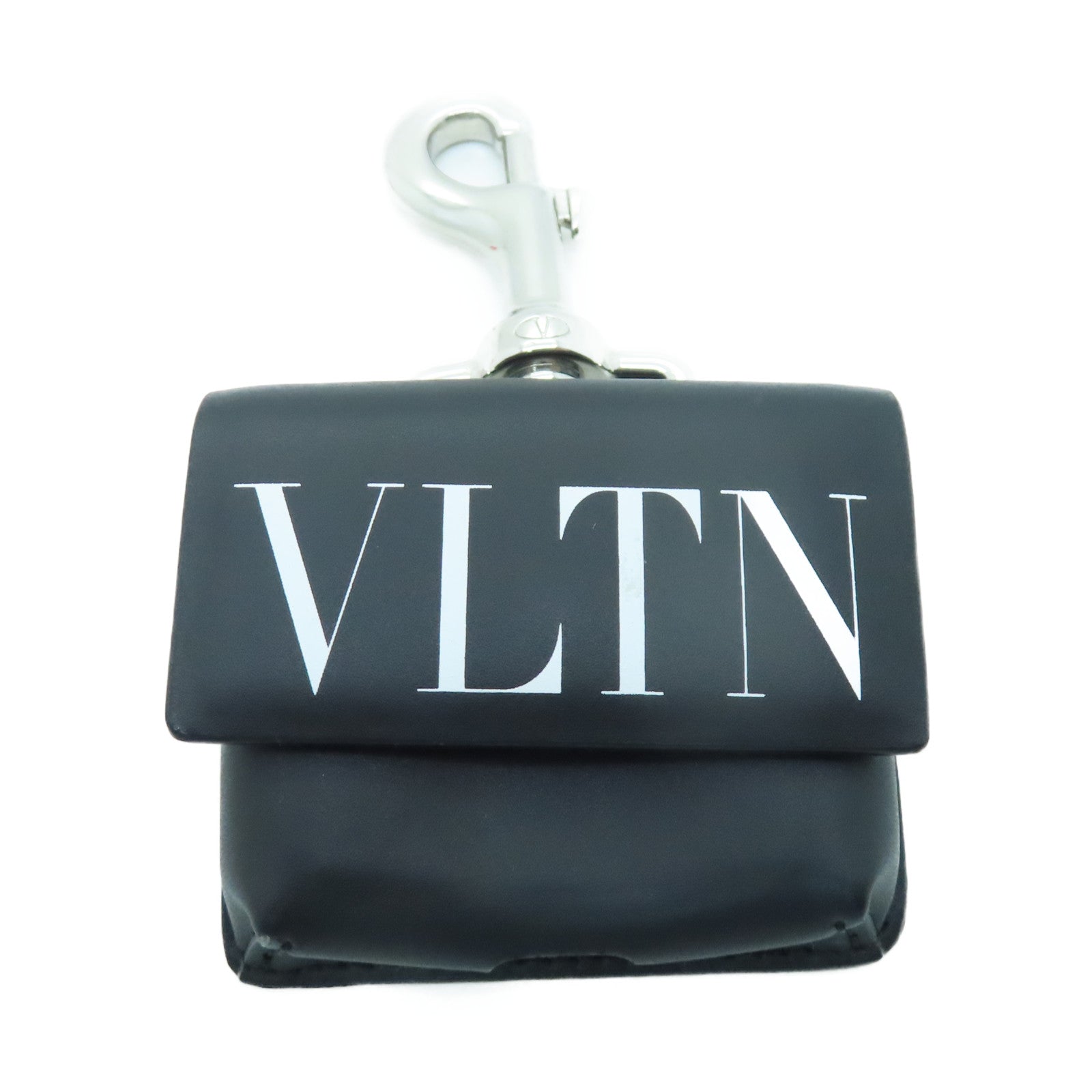 Valentino 牛皮皮革Air Pod Case銀扣耳機盒黑色