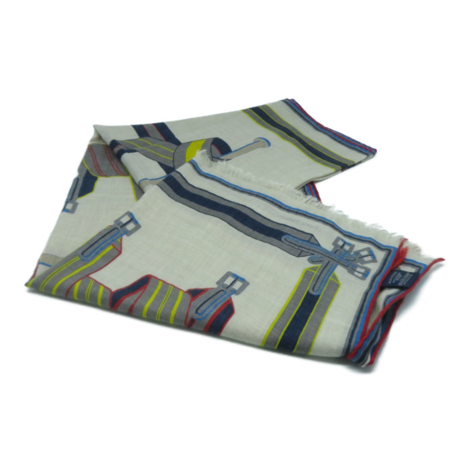 HERMES 絲質/羊絨Scarf圍巾米色/彩色