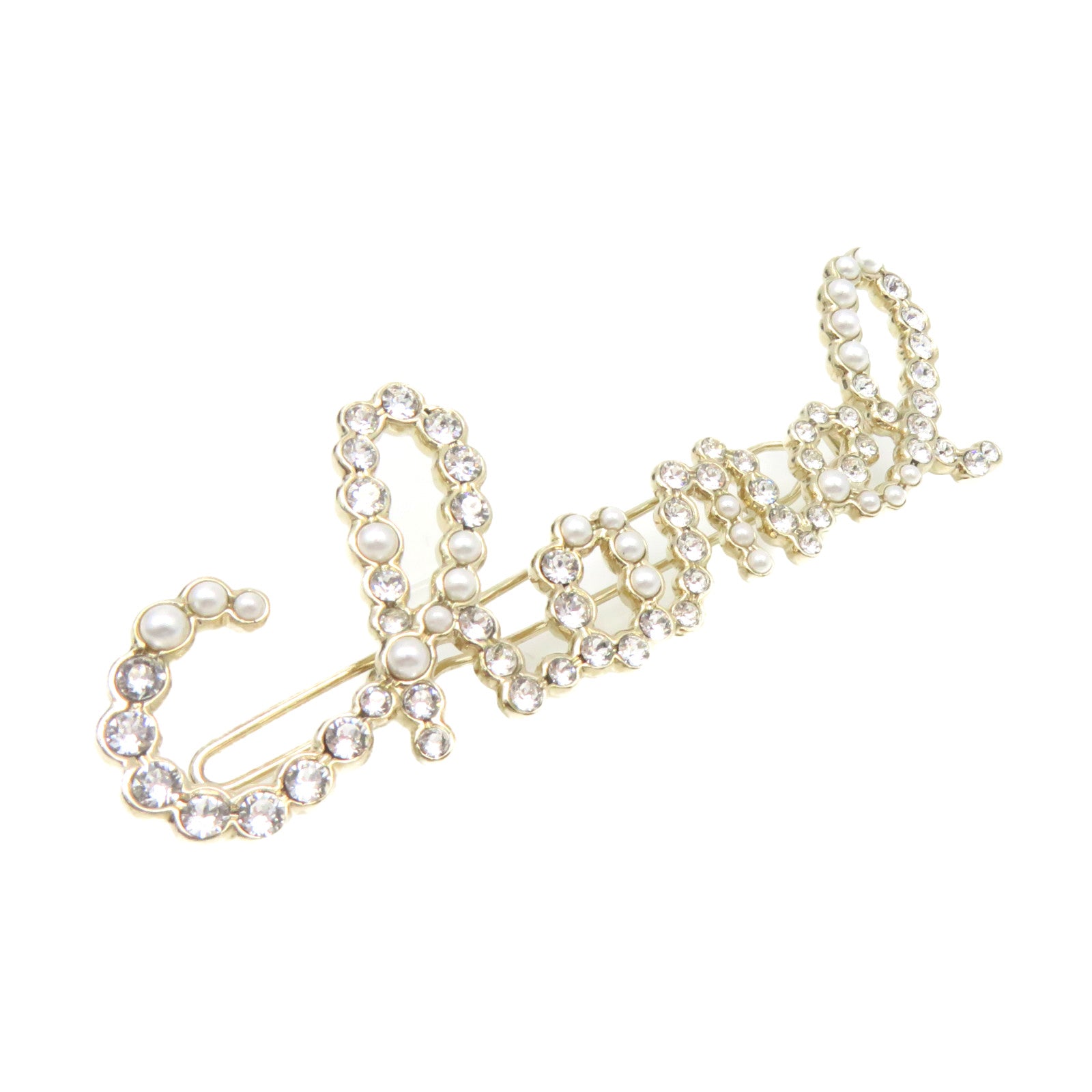CHANEL metal / imitation pearl Hair Clip beige / gold