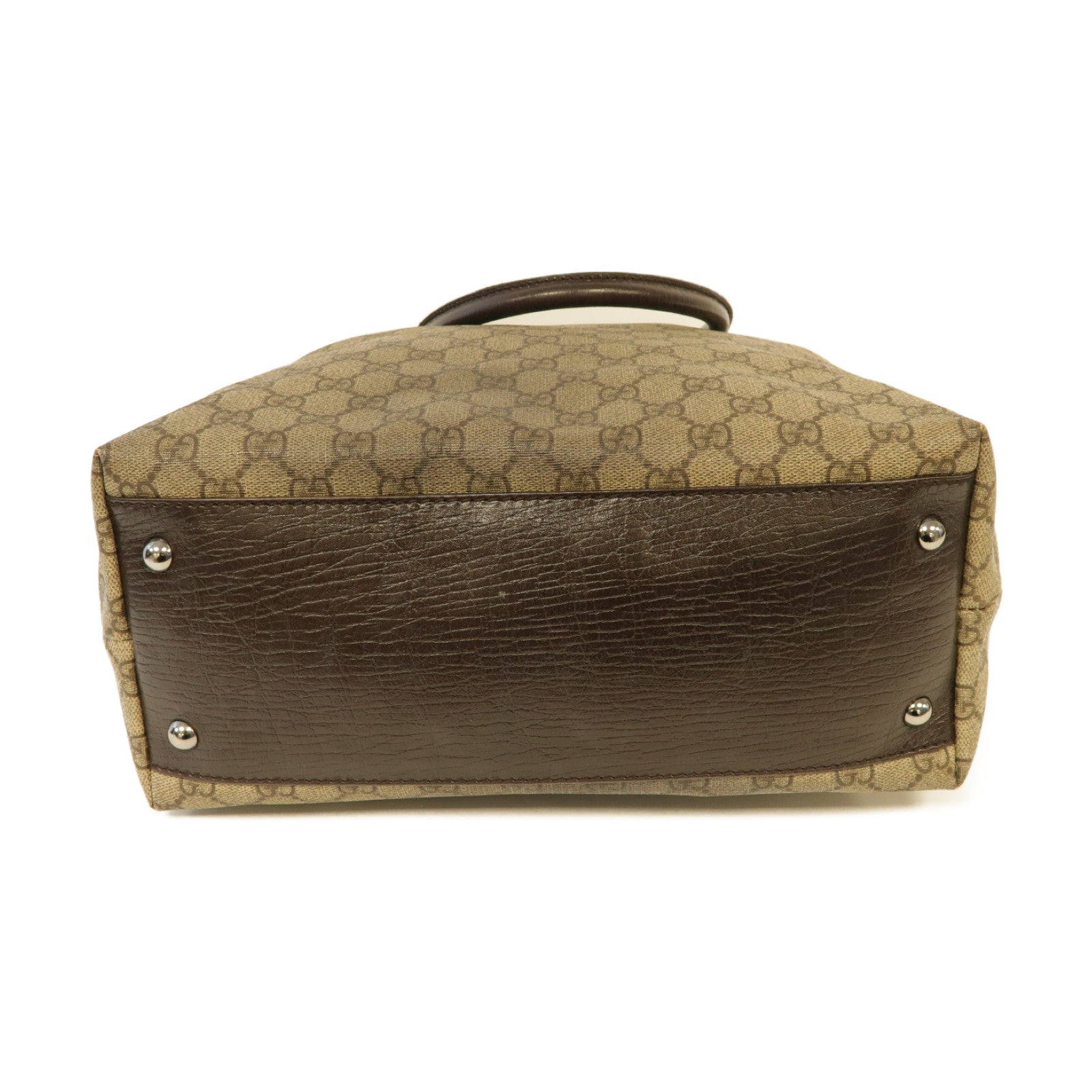 GUCCI 塗層帆布Tote Bag銀扣手挽袋棕色