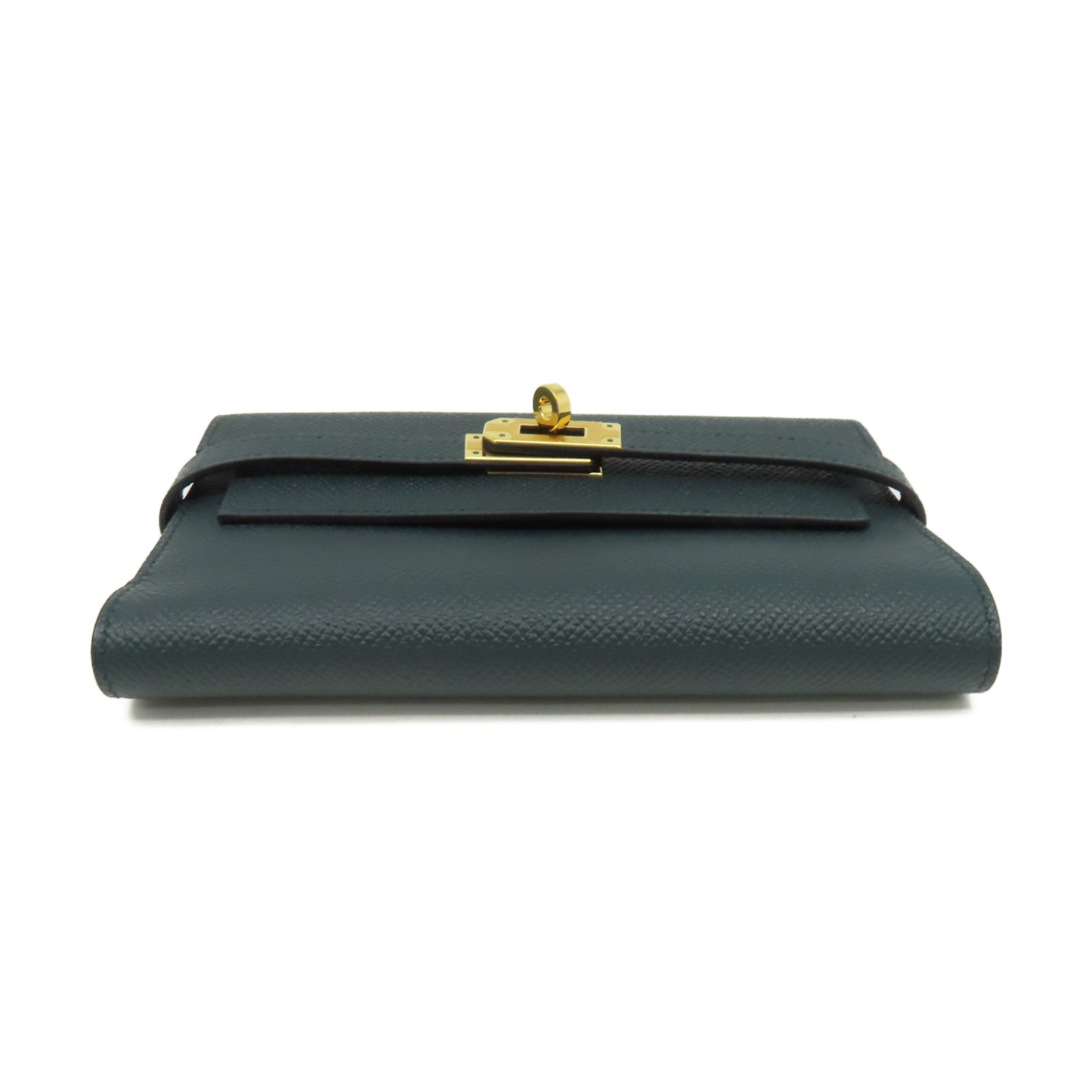 HERMES Epsom皮革Kelly Wallet金扣長錢包Vert Cypres/松柏綠色