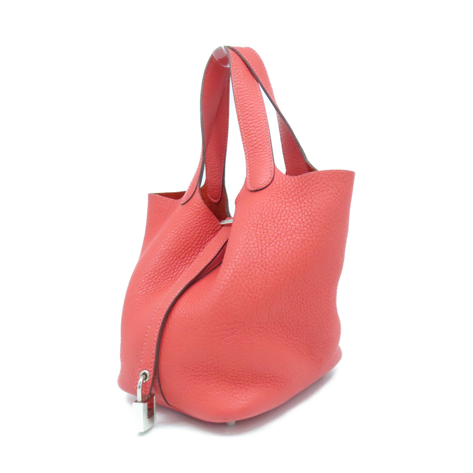 HERMES Clemence皮革Picotin PM銀扣手挽袋Rose Jaipur紅色